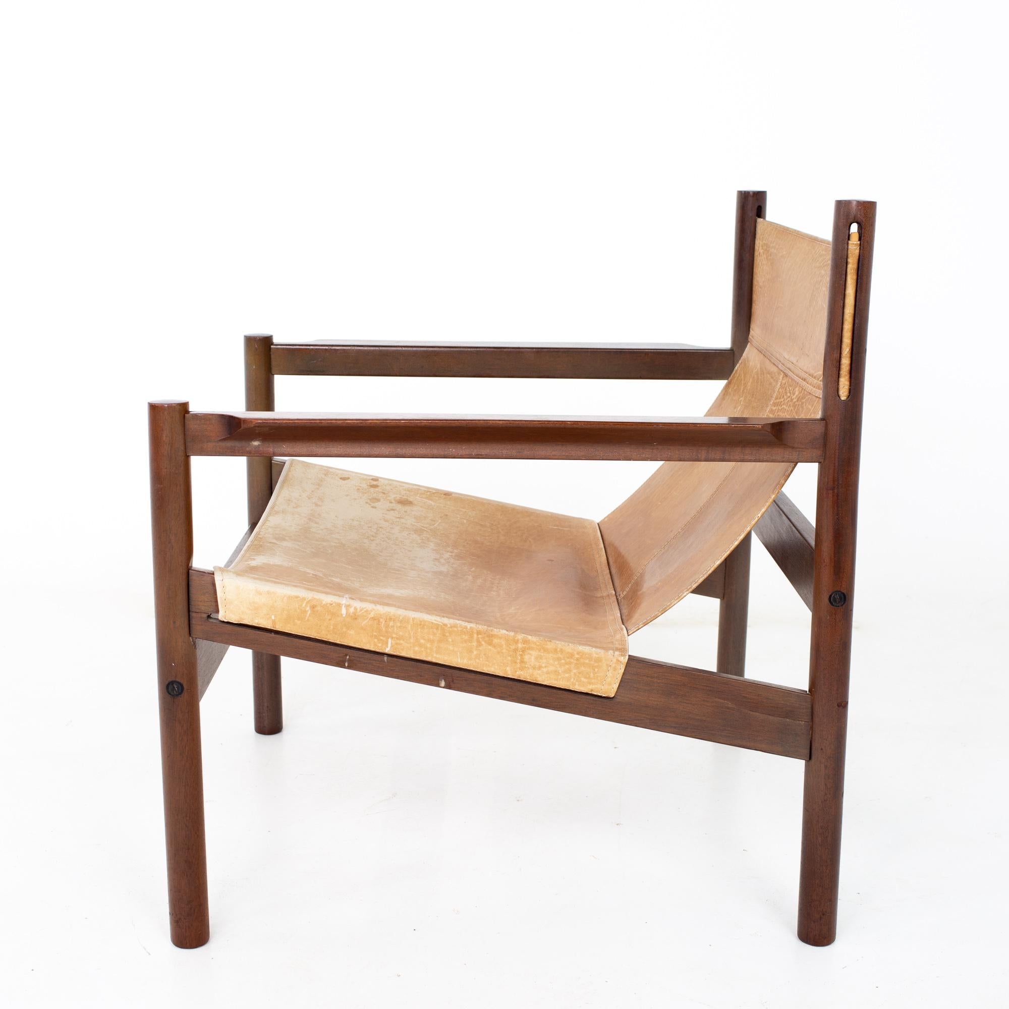 Mid-Century Modern Erik Worts Arne Norell Safari Style Mid Century Leather Sling Lounge Chair