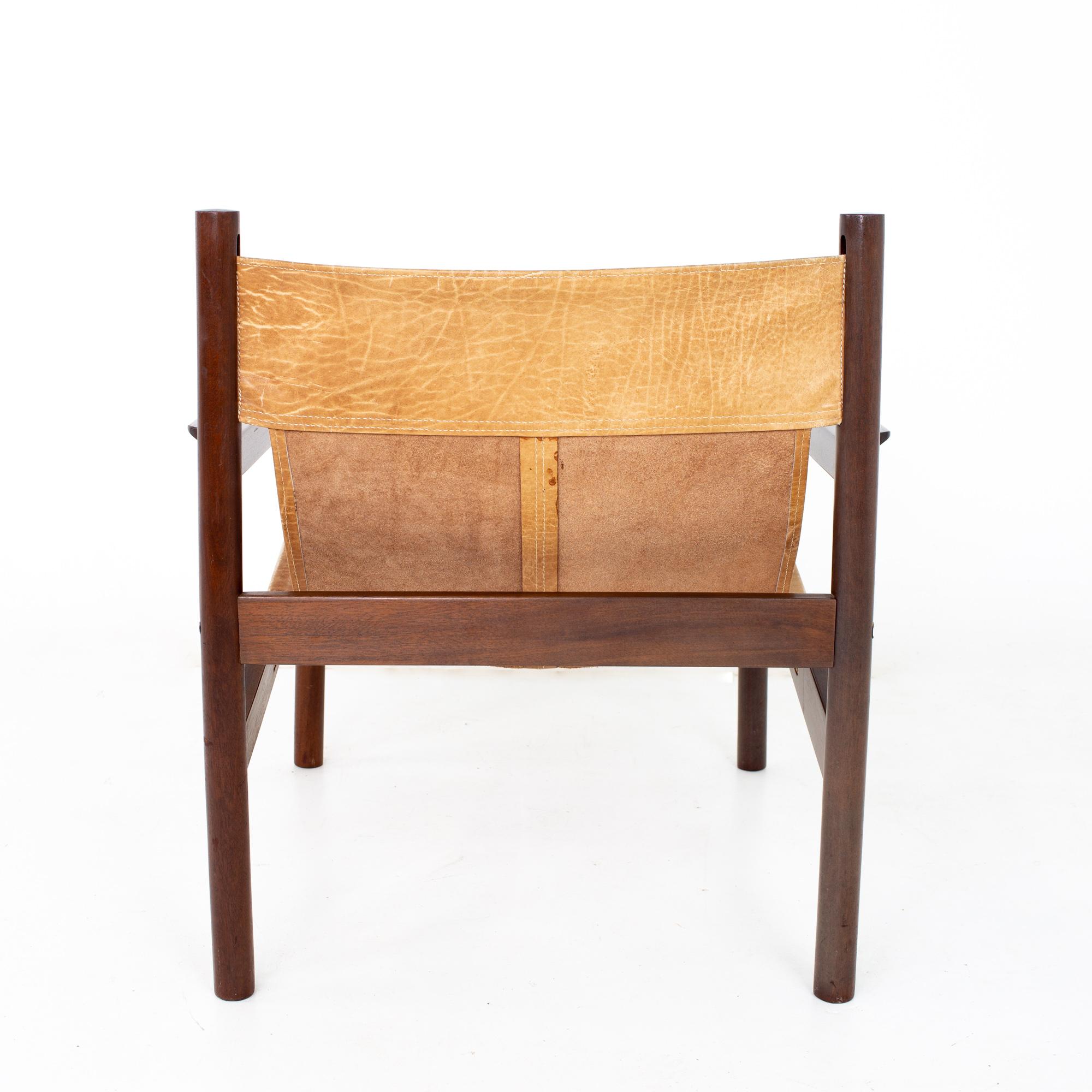 American Erik Worts Arne Norell Safari Style Mid Century Leather Sling Lounge Chair