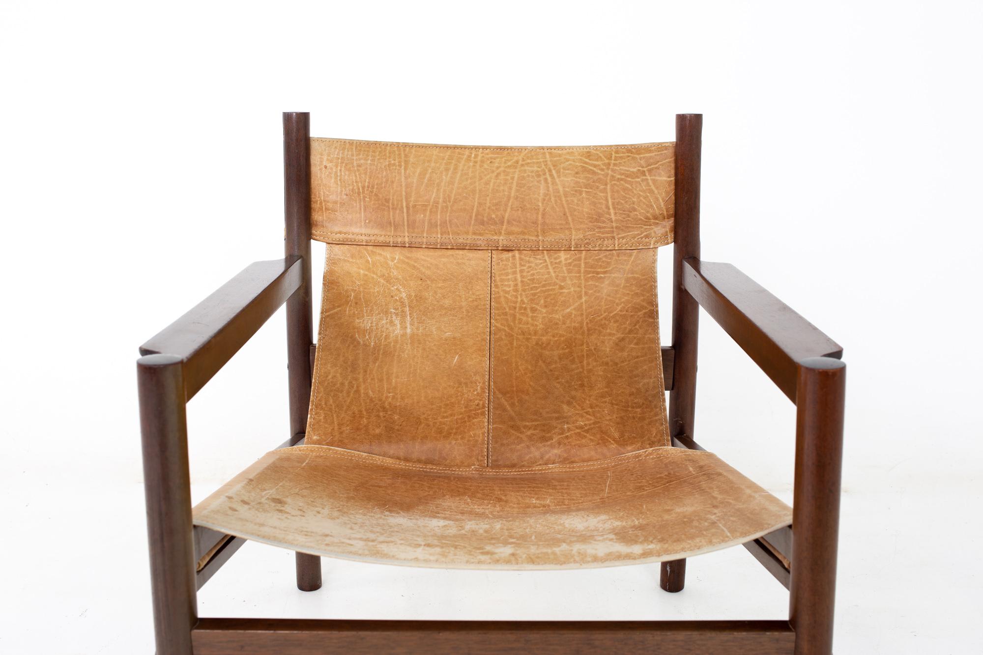 Late 20th Century Erik Worts Arne Norell Safari Style Mid Century Leather Sling Lounge Chair