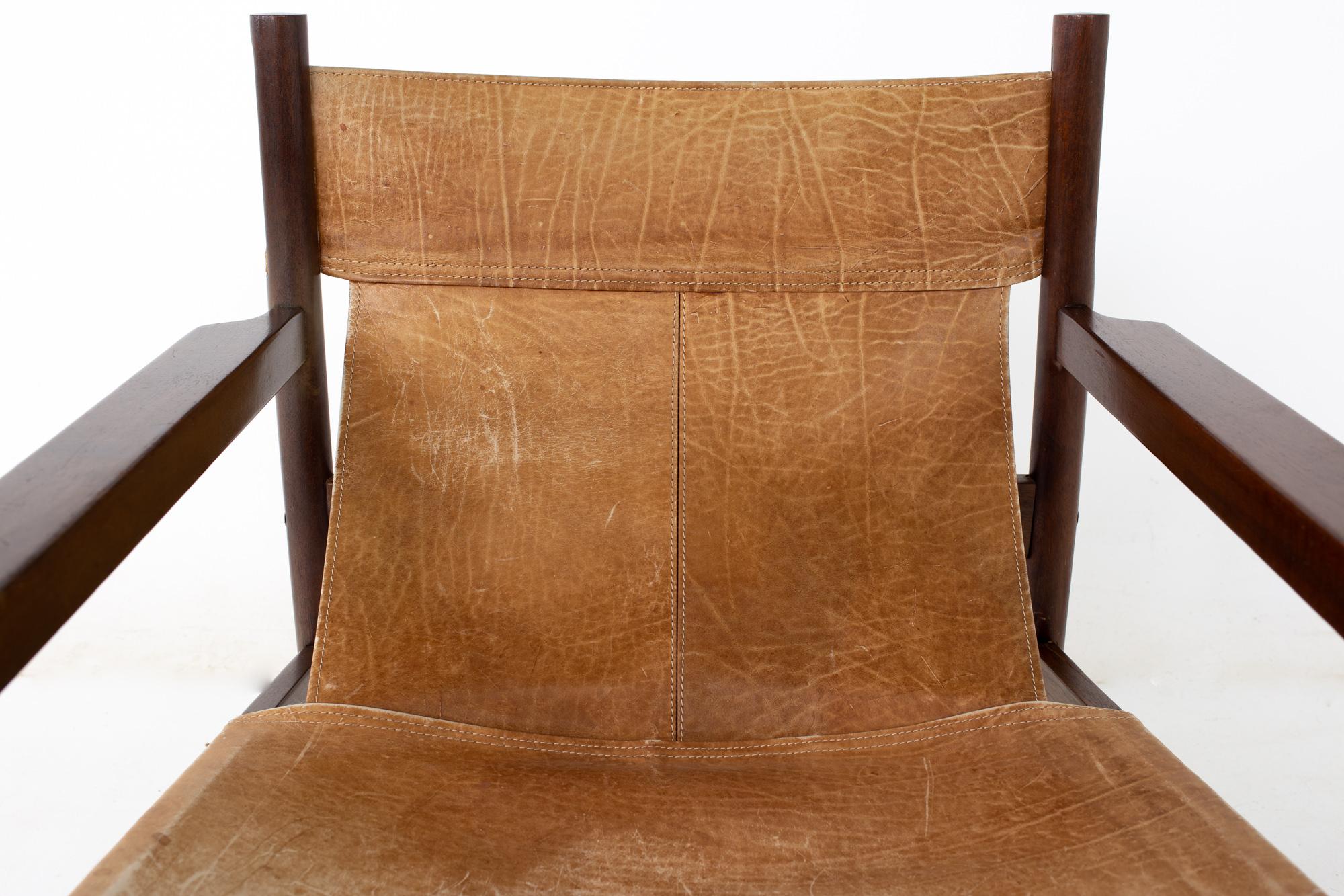Erik Worts Arne Norell Safari Style Mid Century Leather Sling Lounge Chair 1