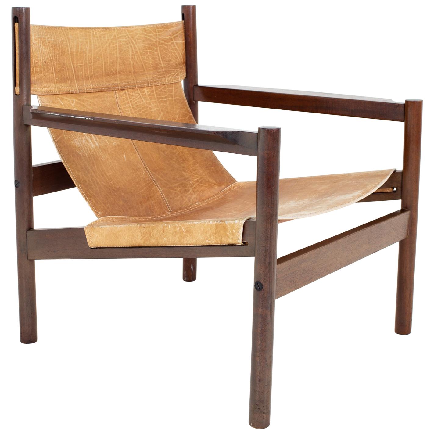 Erik Worts Arne Norell Safari Style Mid Century Leather Sling Lounge Chair