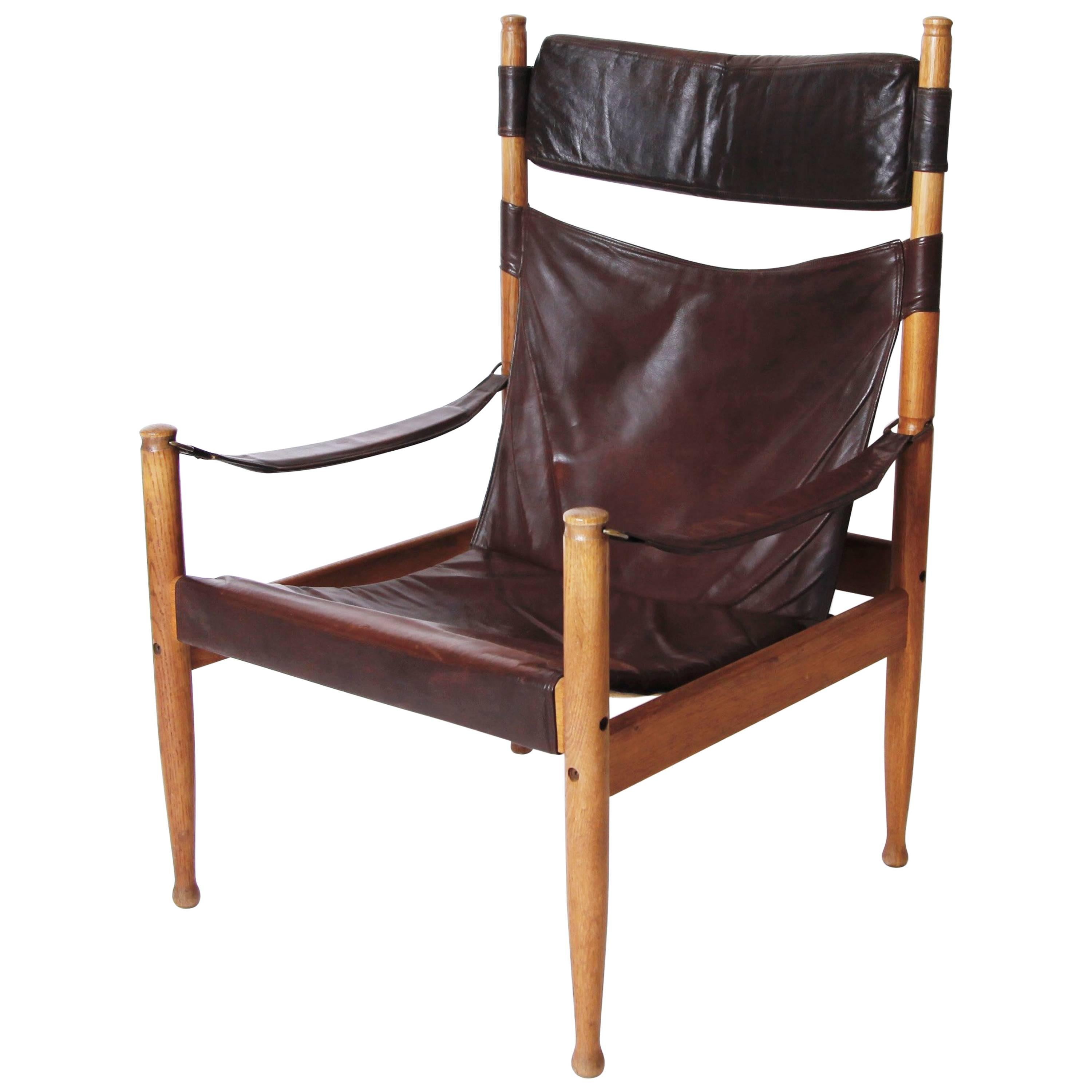 Erik Worts Leather High Back Safari Chair For Sale