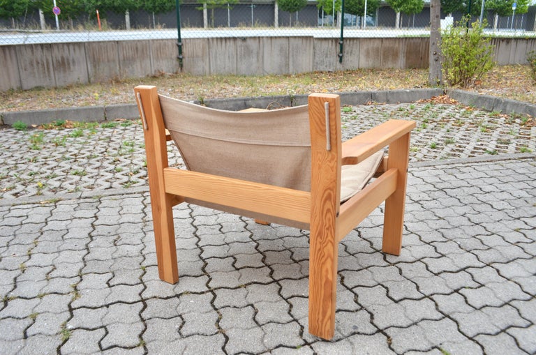 Erik Worts Model Form Canvas Safari Spanish Pine Lounge Chair 1977 