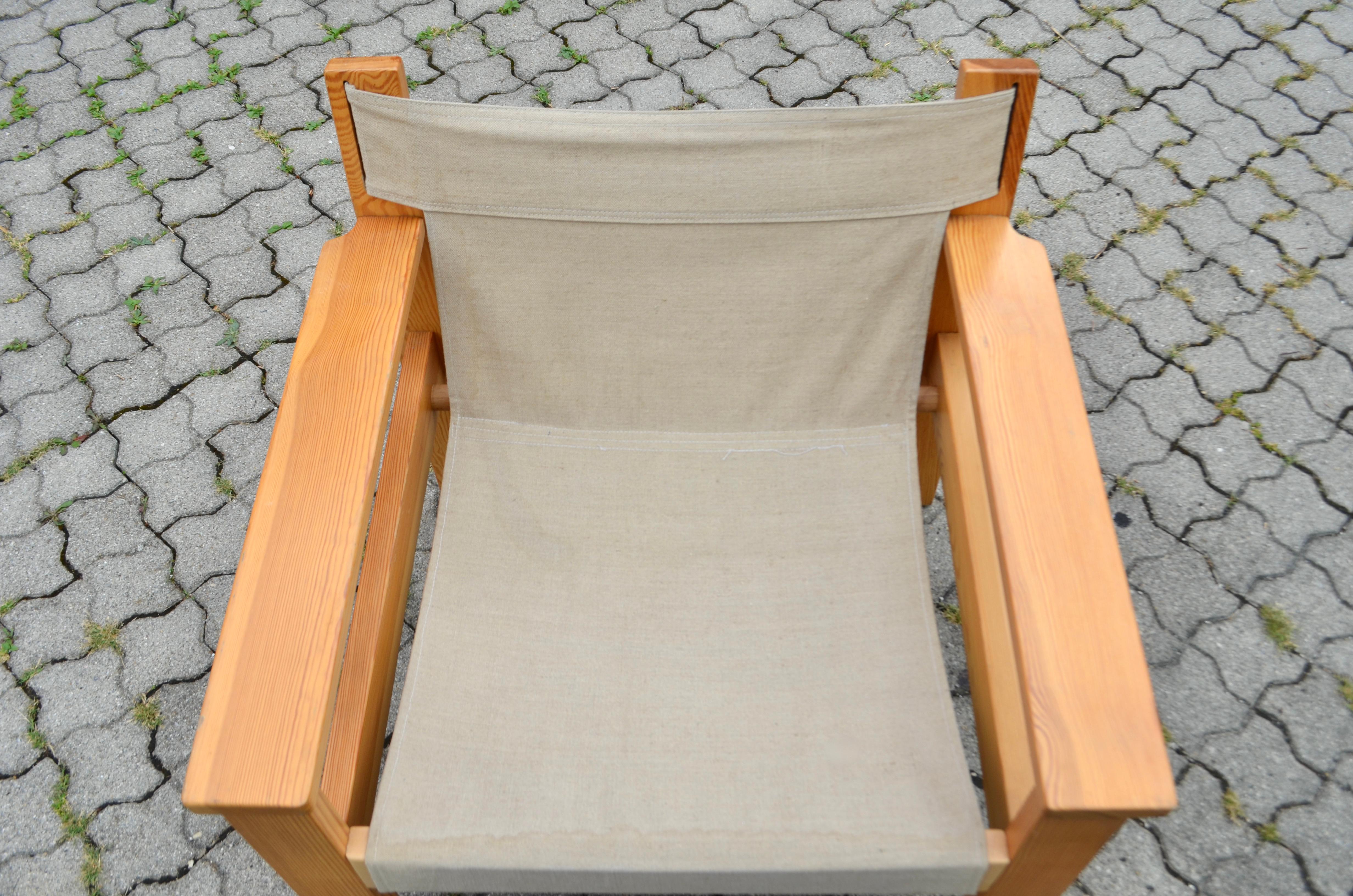 Erik Worts Model Form Canvas Safari Spanish Pine Lounge Chair 1977 VINTAGE IKEA In Good Condition For Sale In Munich, Bavaria