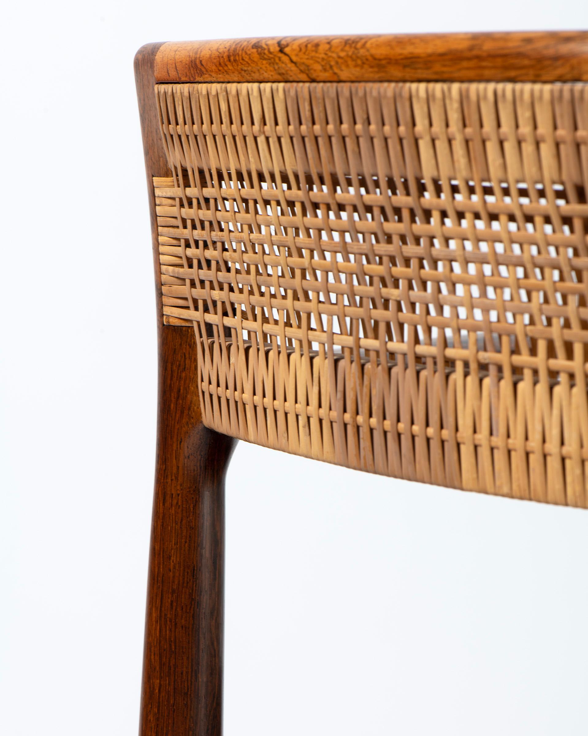 Cuir Erik Worts Rosewood & Cane Armchair with Leather Seat 1950s en vente