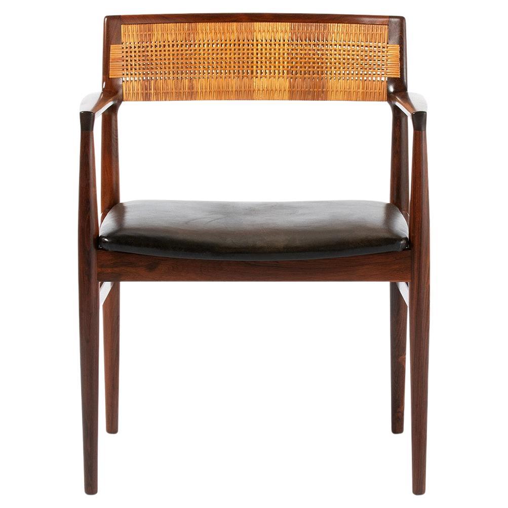 Erik Worts Rosewood 
Cane Armchair with Leather Seat 1950s en vente