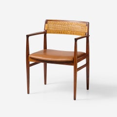 Erik Worts Rosewood & Cane Armchair with Leather Seat 1960s