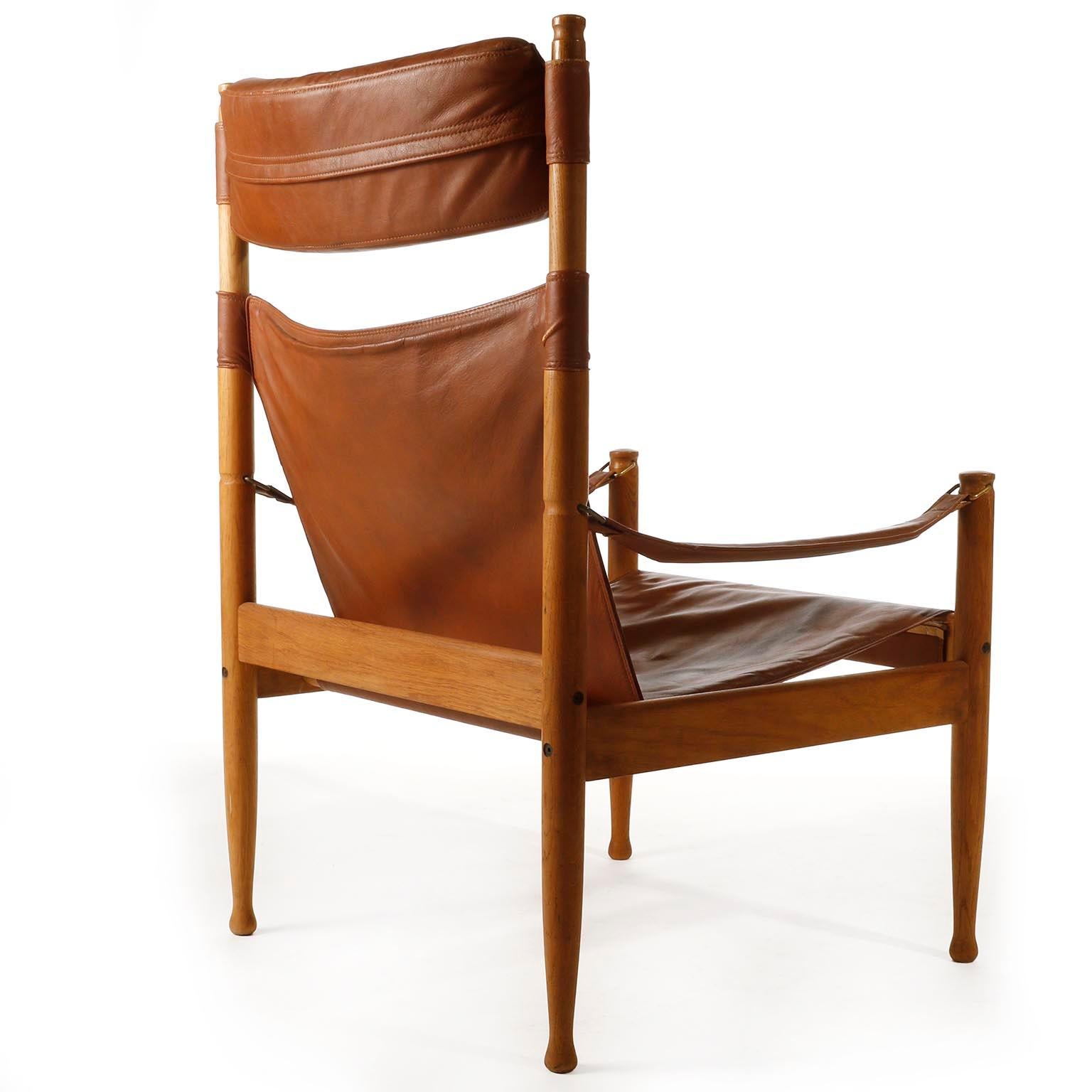 Erik Worts Safari Chair Ottoman Cognac Leather for Niels Eilersen, Denmark, 1960 2