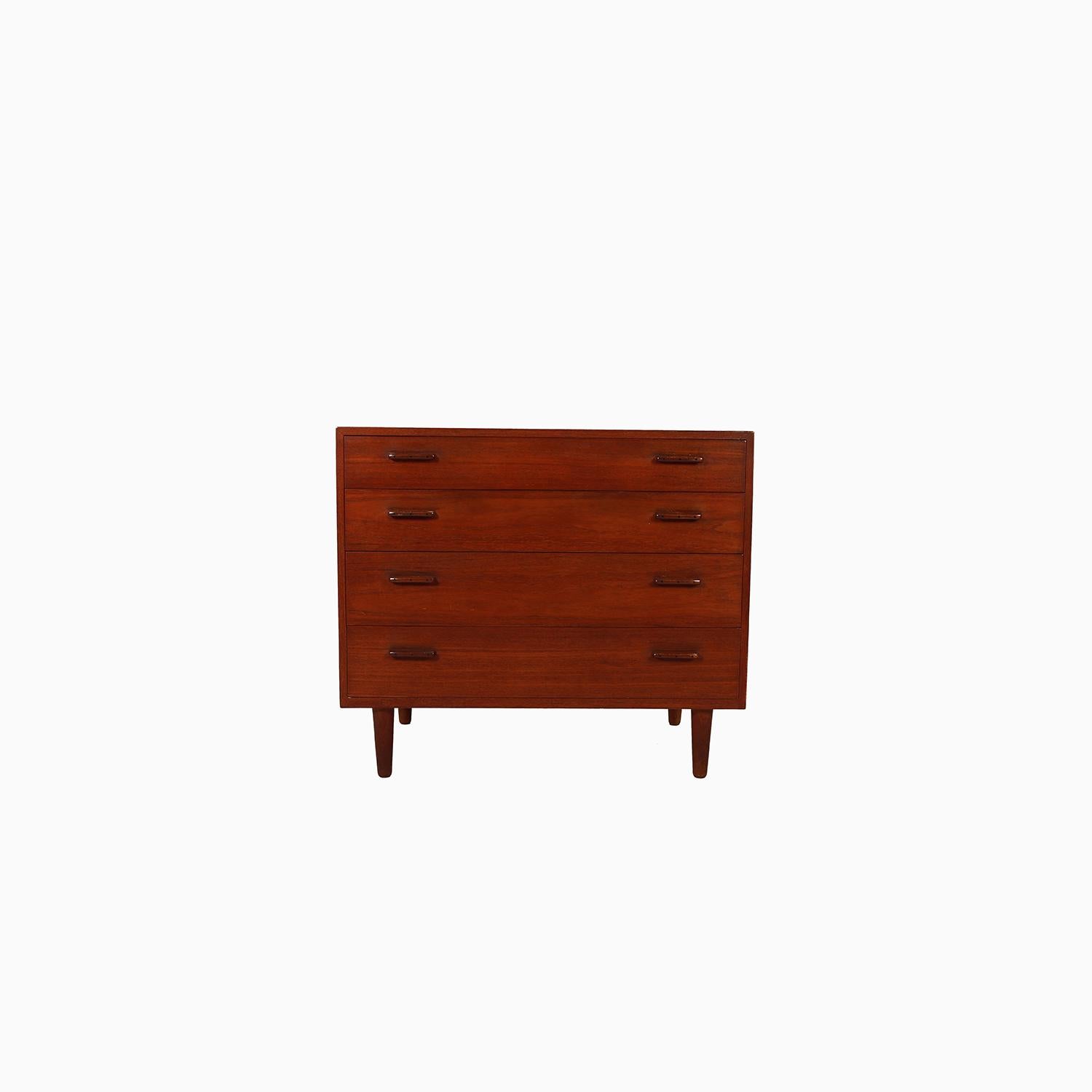 A minimal designed teak occasional chest by Erik Worts. A truly well made piece with hand finished details. Hand cut dovetails, inlayed rosewood and wedge tenon legs. A true representation of early Danish Modern quality cabinet making. Two