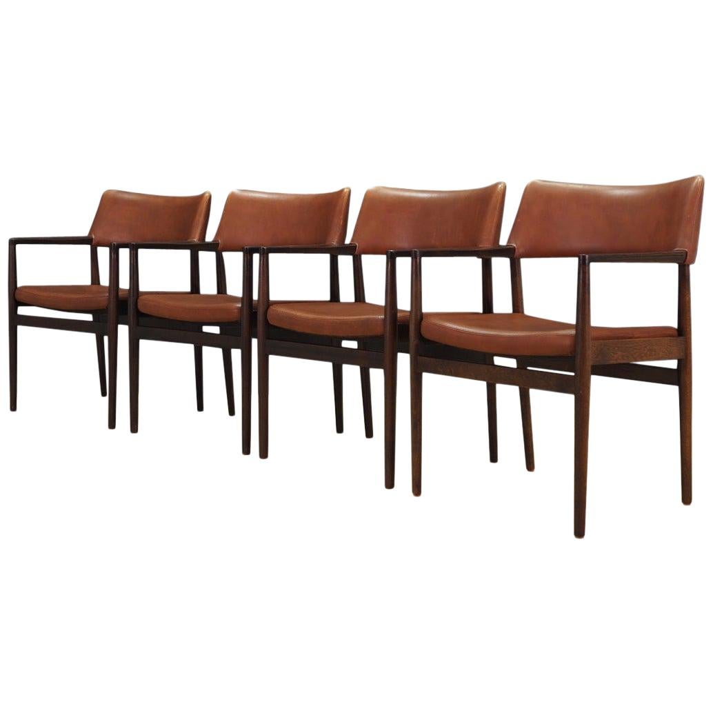 Erik Wørts Brown Leather Armchairs Retro 1970s Vintage Danish Design For Sale