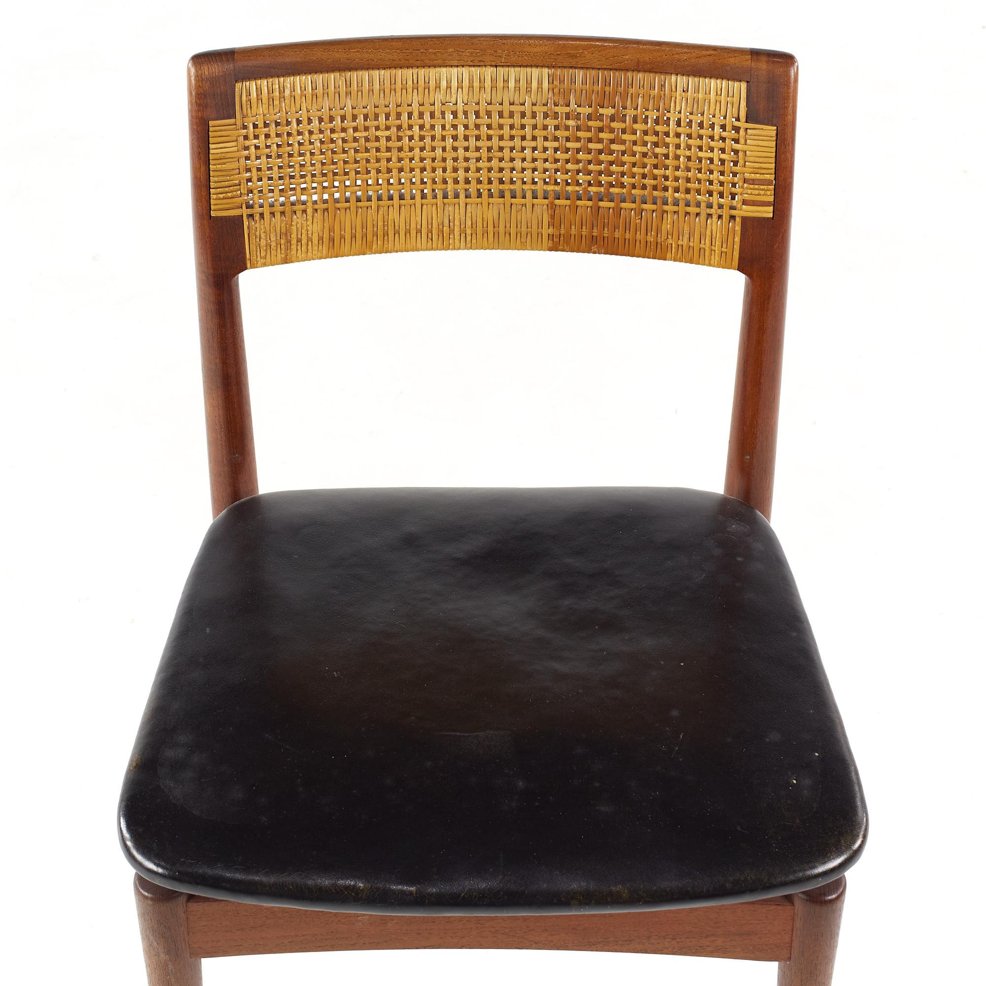 Erik Wørts Mid Century Danish Teak and Cane Dining Chairs - Set of 6 For Sale 4