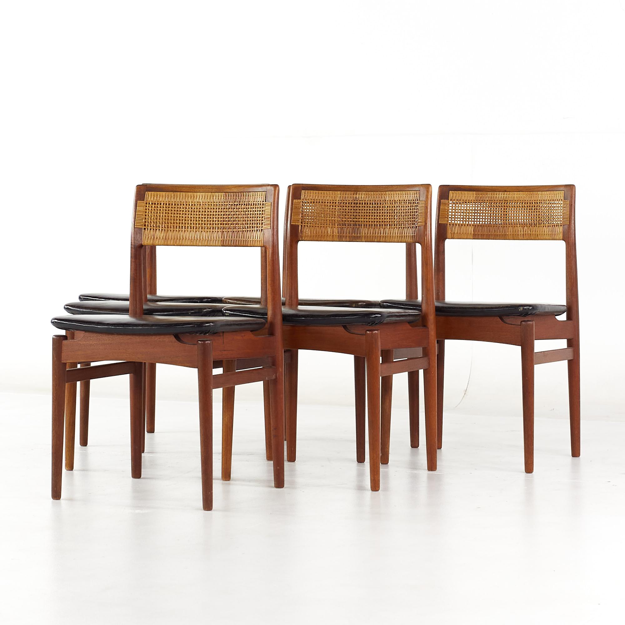 Mid-Century Modern Erik Wørts Mid Century Danish Teak and Cane Dining Chairs - Set of 6 For Sale