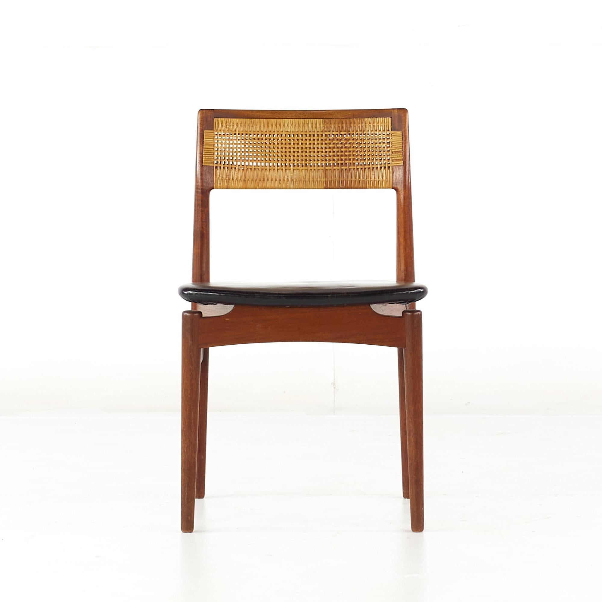 Late 20th Century Erik Wørts Mid Century Danish Teak and Cane Dining Chairs - Set of 6 For Sale