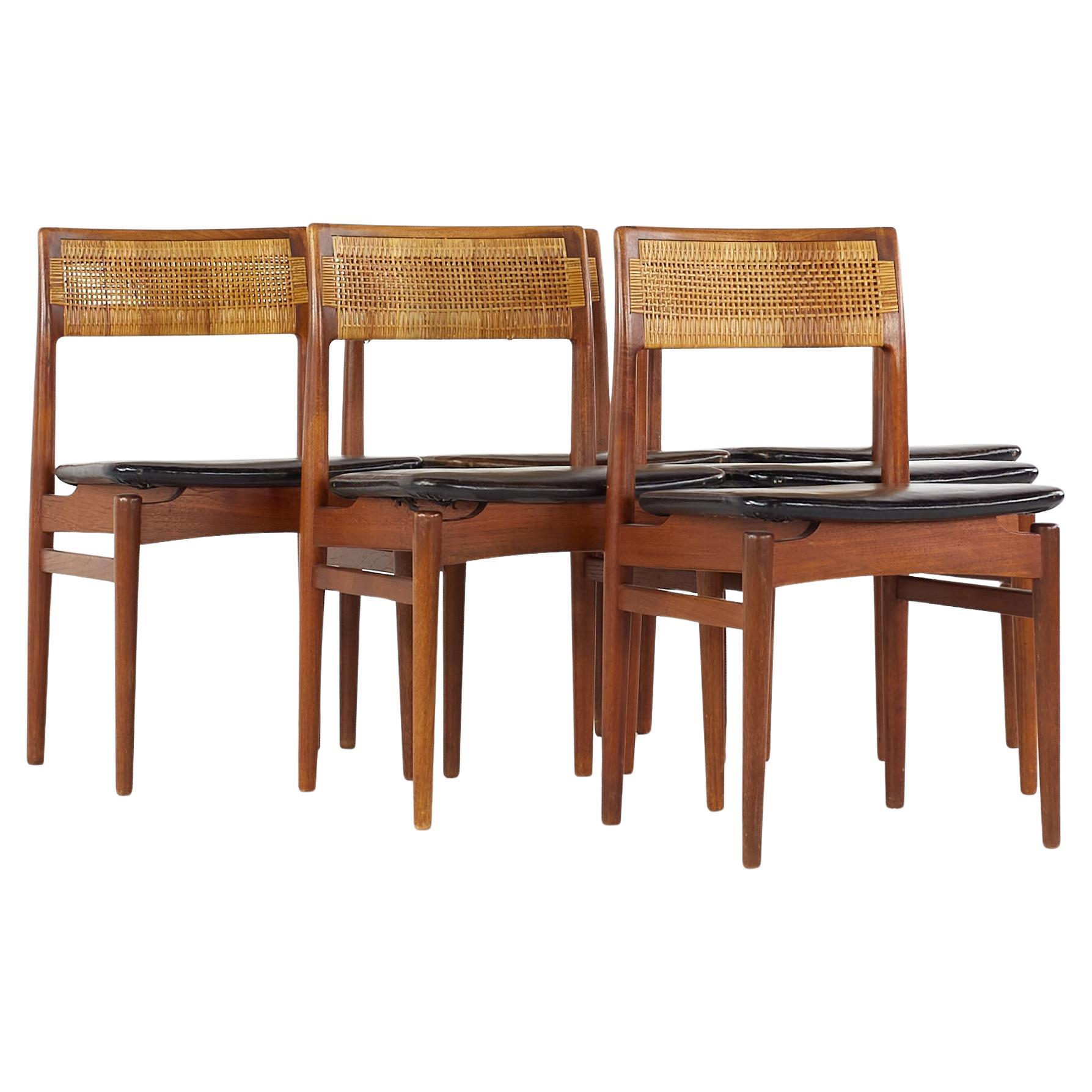Erik Wørts Mid Century Danish Teak and Cane Dining Chairs - Set of 6 For Sale