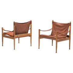 Erik Wørts Pair of Safari Chairs in Cognac Leather