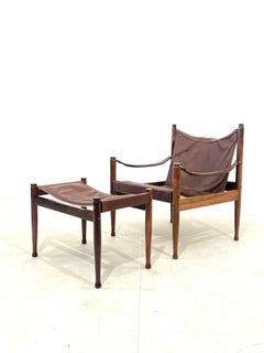 Erik Wørts rosewood and leather lounge chair and Ottoman. Denmark 1960s