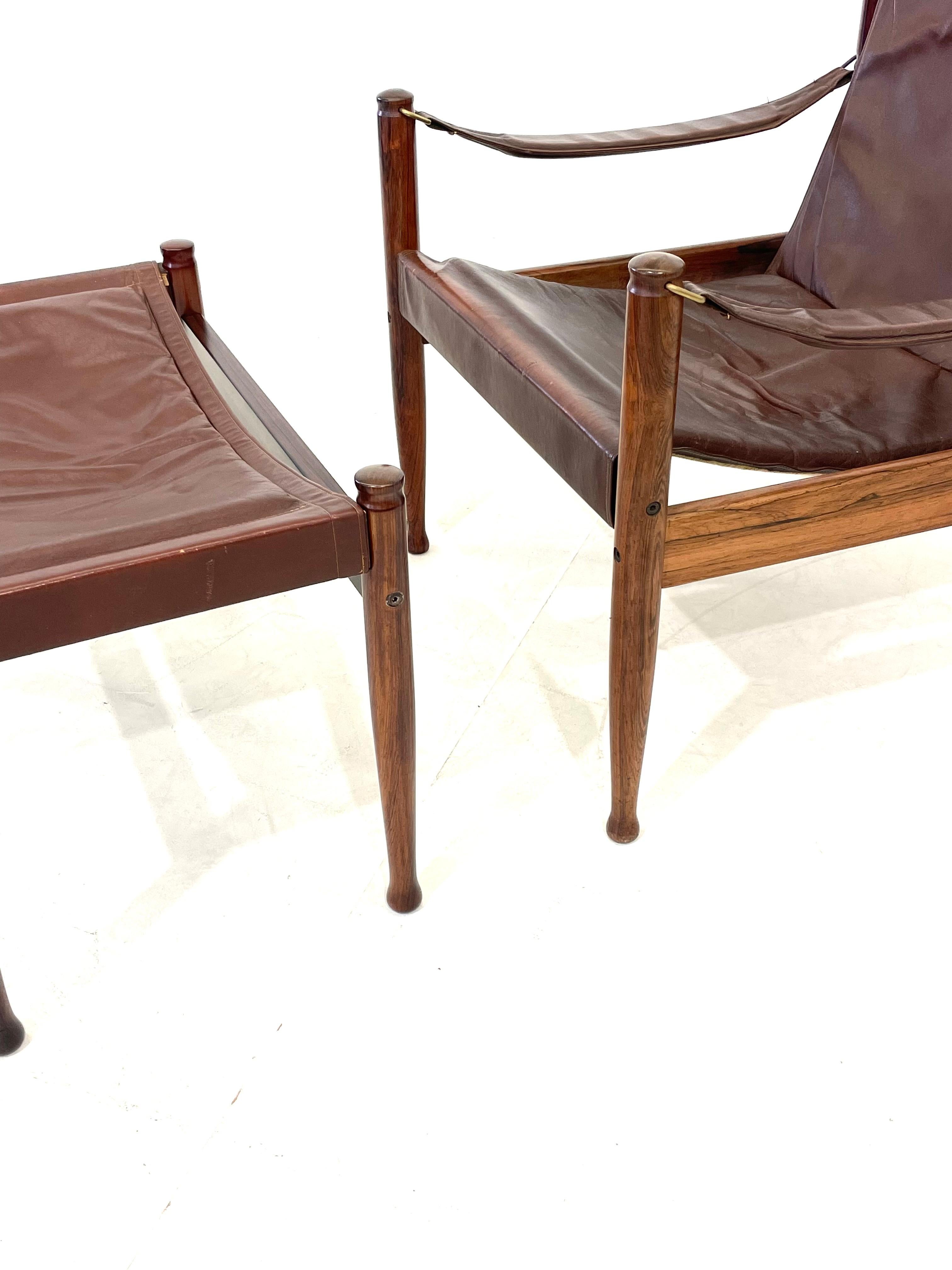 Mid-Century Modern Erik Wørts rosewood and leather lounge chair and Ottoman. Denmark 1960s For Sale