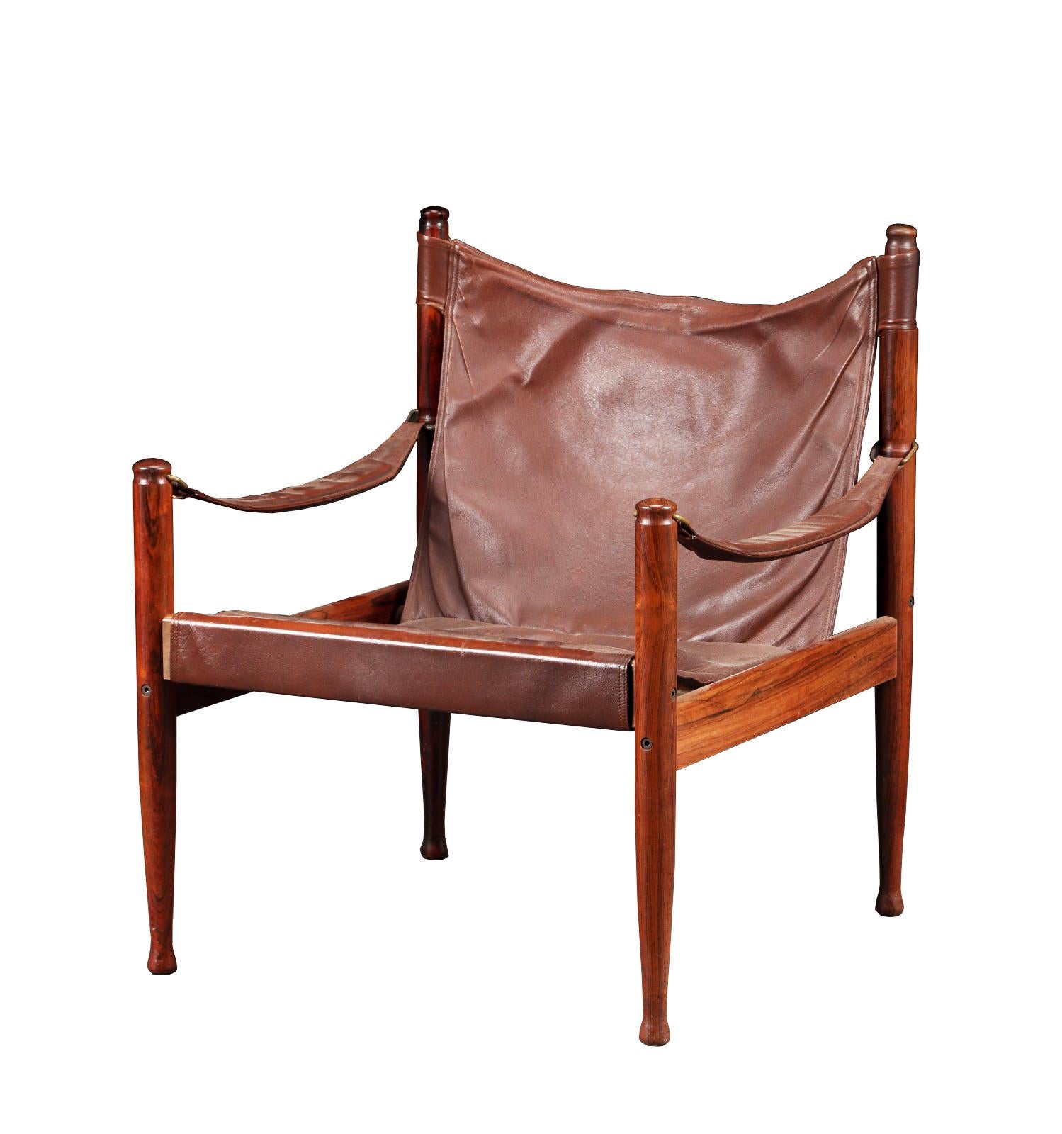 Erik Wørts rosewood and leather lounge chair and Ottoman. Denmark 1960s In Good Condition For Sale In Braga, Braga