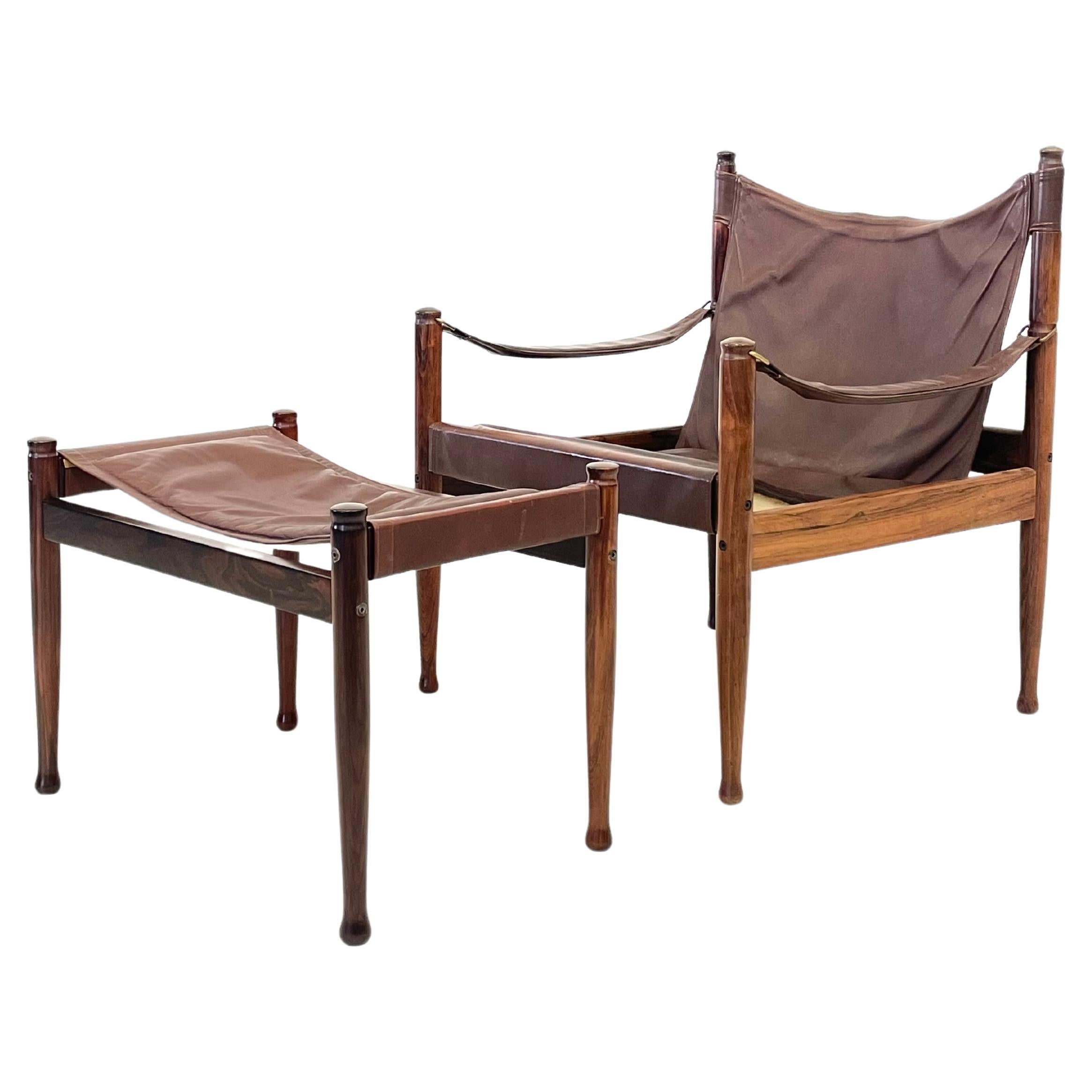 Erik Wørts rosewood and leather lounge chair and Ottoman. Denmark 1960s