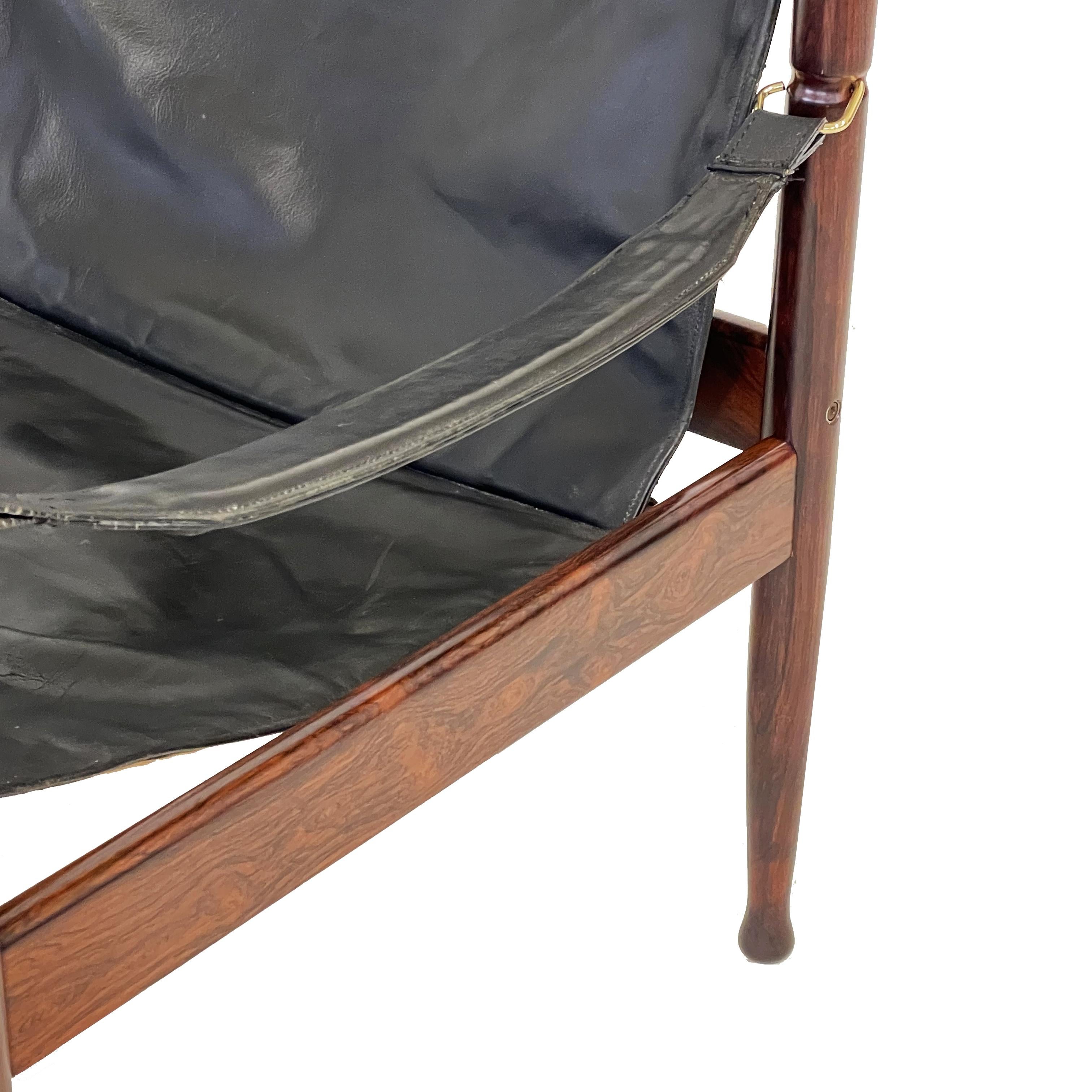 Danish Erik Wørts rosewood and leather lounge chair for Niels Eilersen. Denmark 1960s For Sale