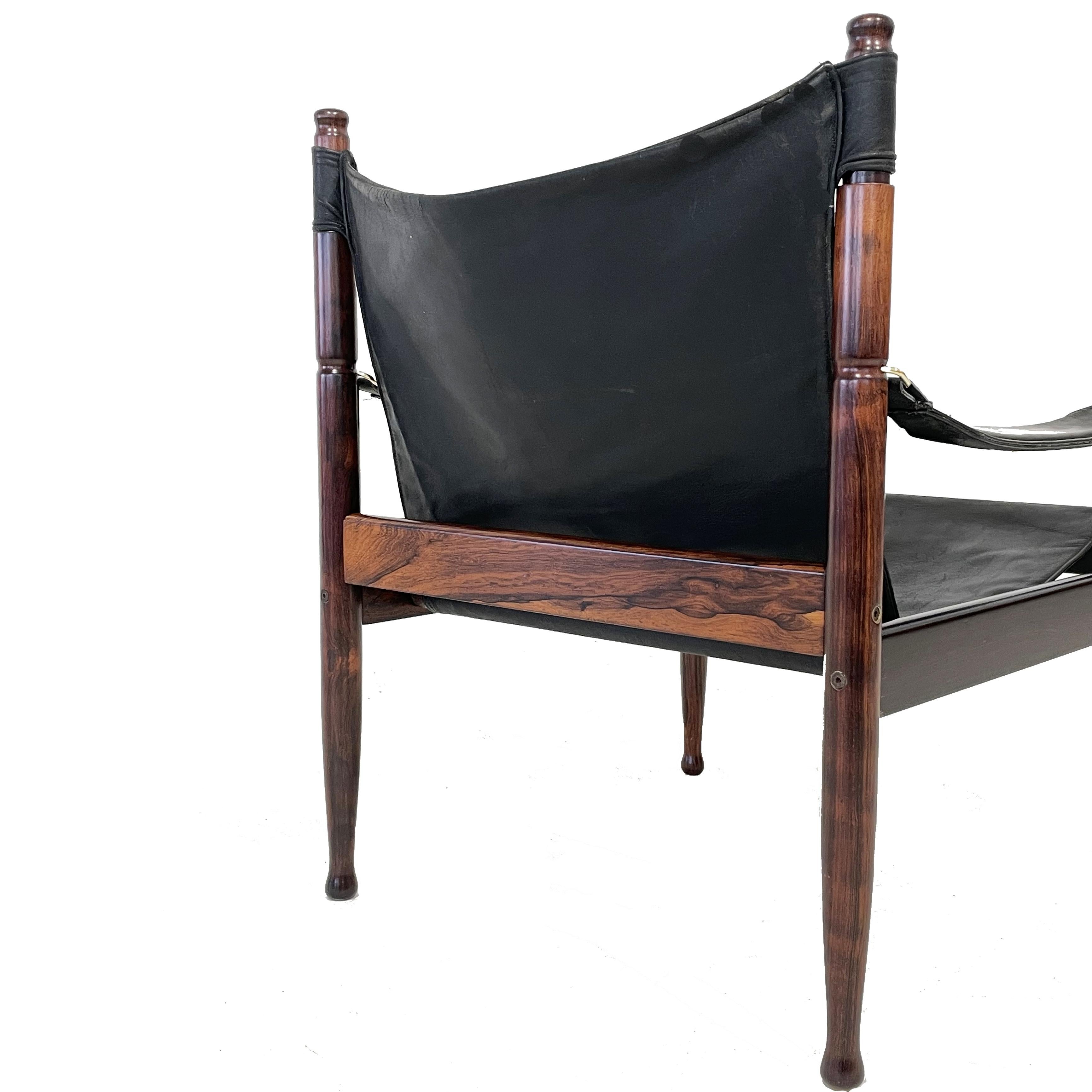 Leather Erik Wørts rosewood and leather lounge chair for Niels Eilersen. Denmark 1960s For Sale