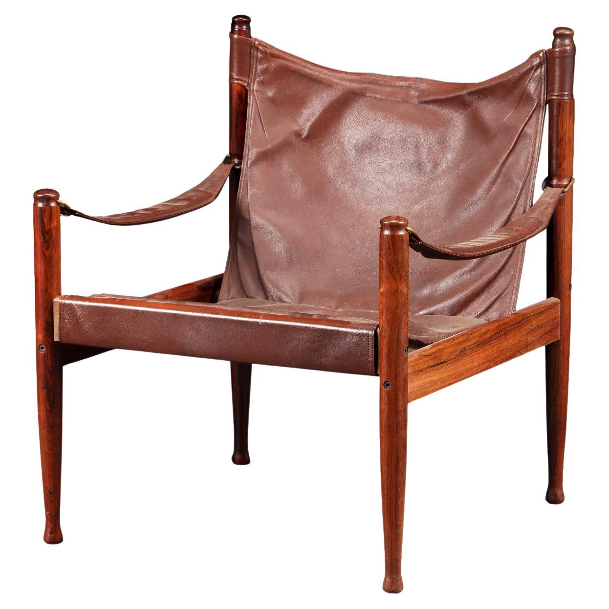 Erik Wørts rosewood and leather lounge chair for Niels Eilersen. >Denmark 1960s For Sale