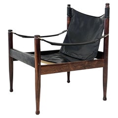 Chaise longue en bois de rose et cuir d'Erik Wørts pour Niels Eilersen. Danemark années 1960
