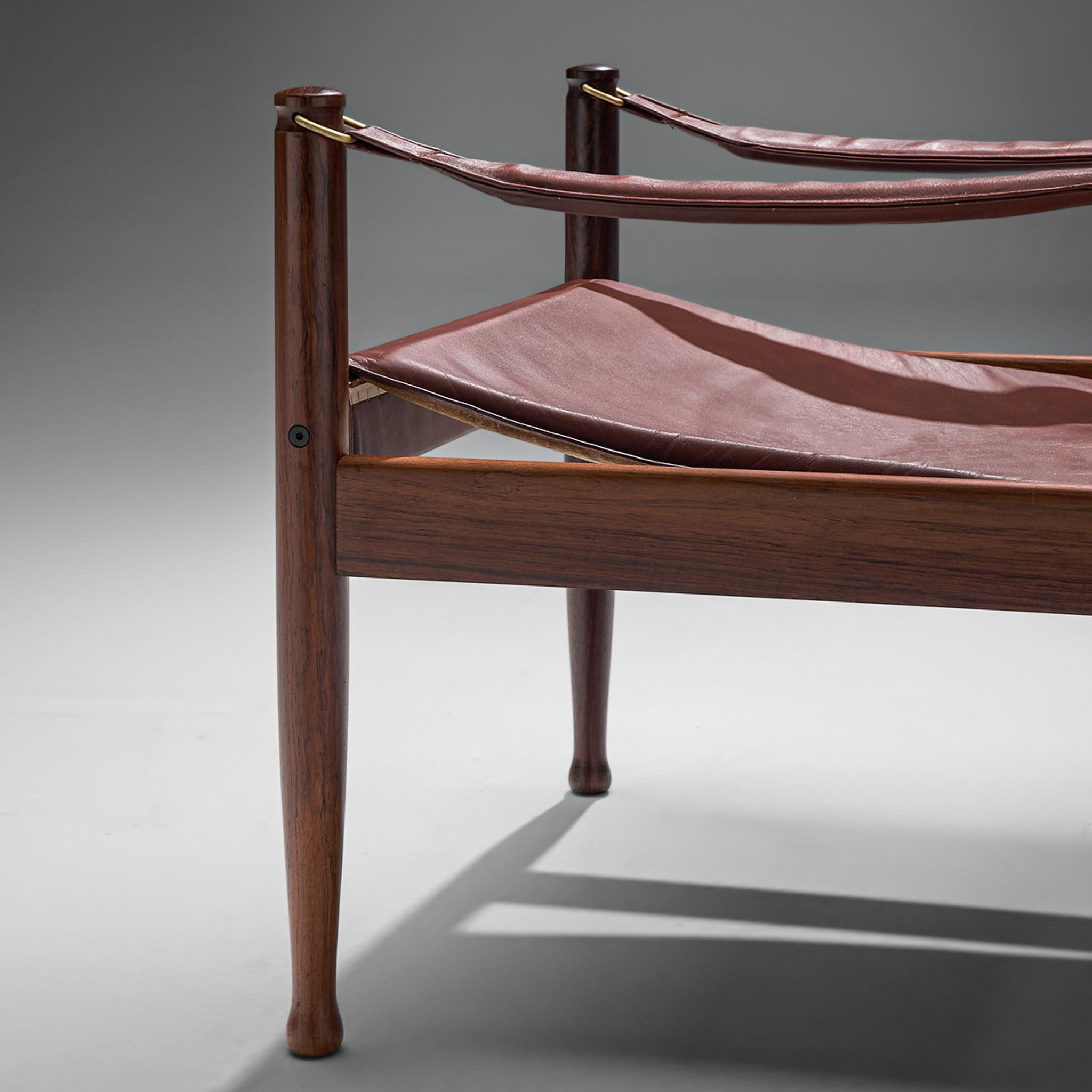 Scandinavian Modern Erik Wørts Safari Chair in Dark Brown Leather