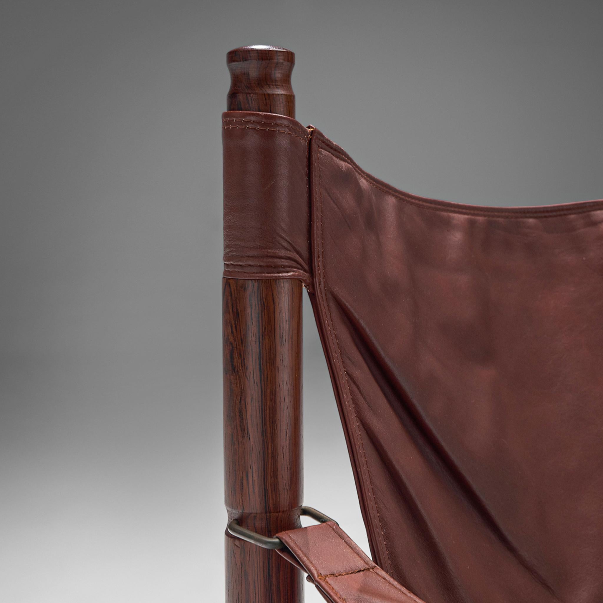 Danish Erik Wørts Safari Chair in Dark Brown Leather