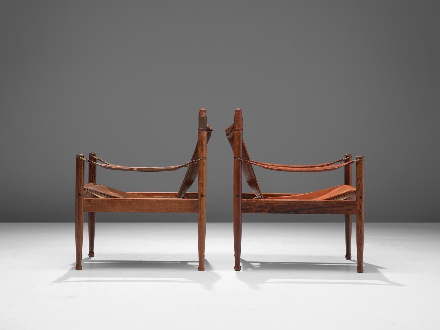 Erik Wørts Safari Chairs in Cognac Leather, 1960s In Good Condition In Waalwijk, NL
