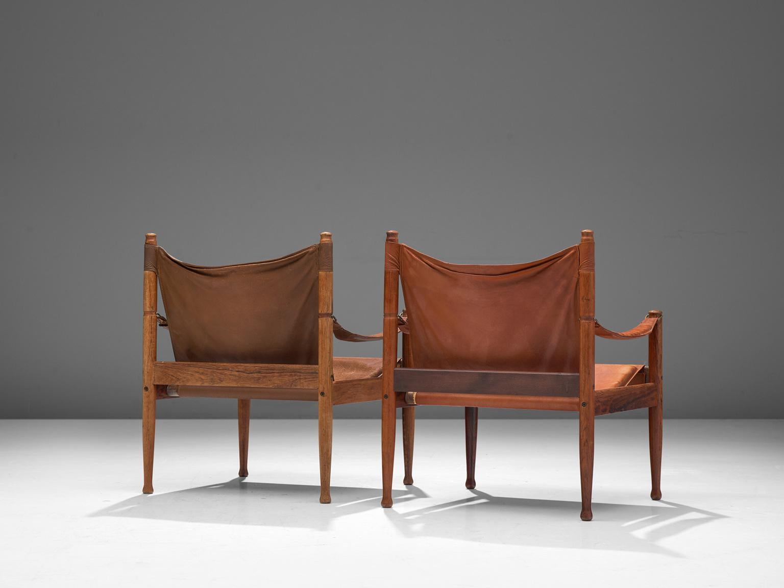 Mid-20th Century Erik Wørts Safari Chairs in Cognac Leather, 1960s