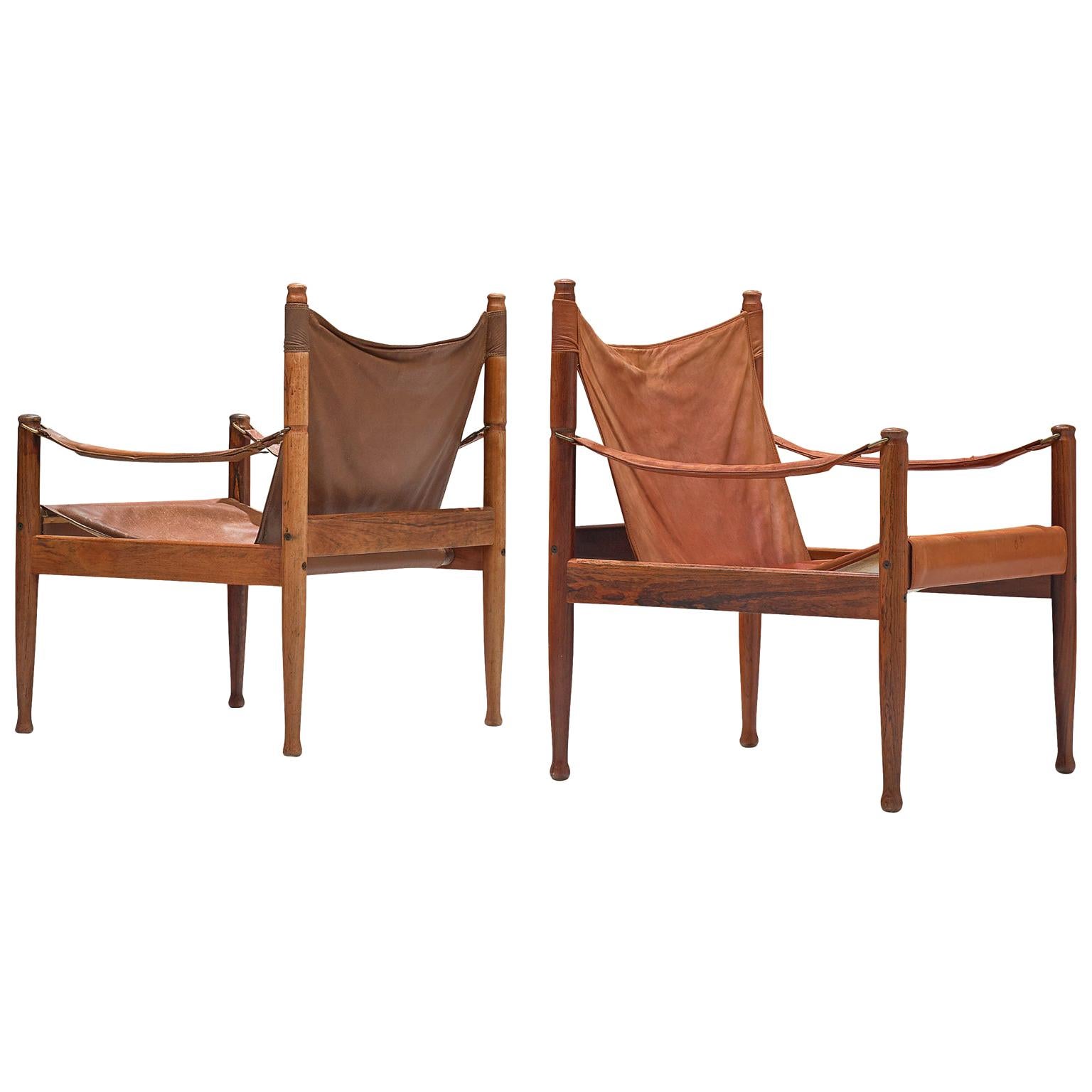 Erik Wørts Safari Chairs in Cognac Leather, 1960s