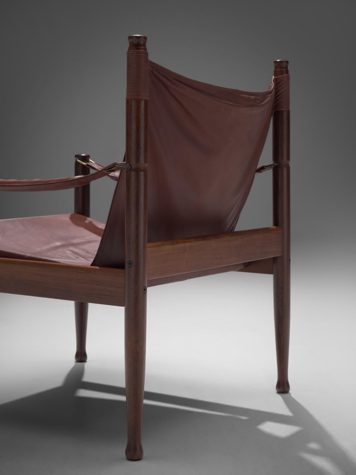 Danish Erik Wørts Safari Chairs in Dark Brown Leather, 1960s