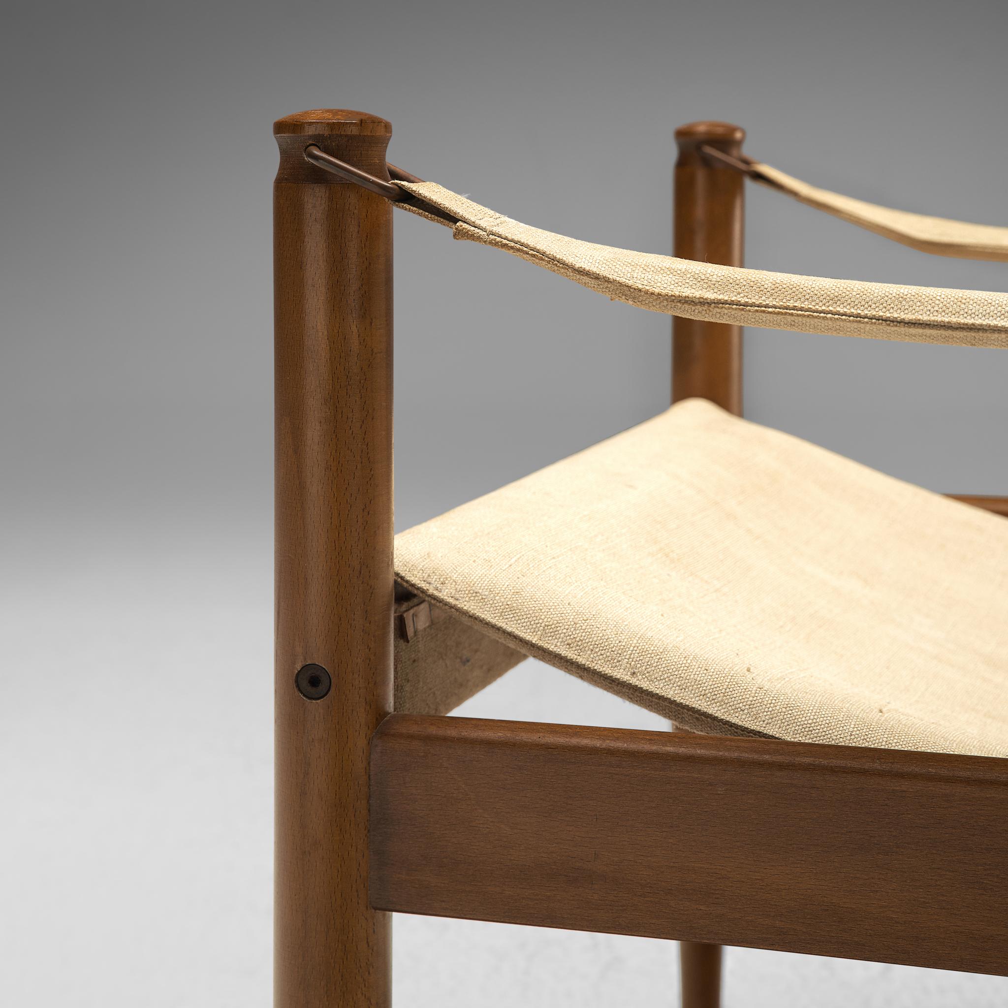 Erik Wørts Safari Lounge Chair aus Off-White Segeltuch (Mitte des 20. Jahrhunderts) im Angebot
