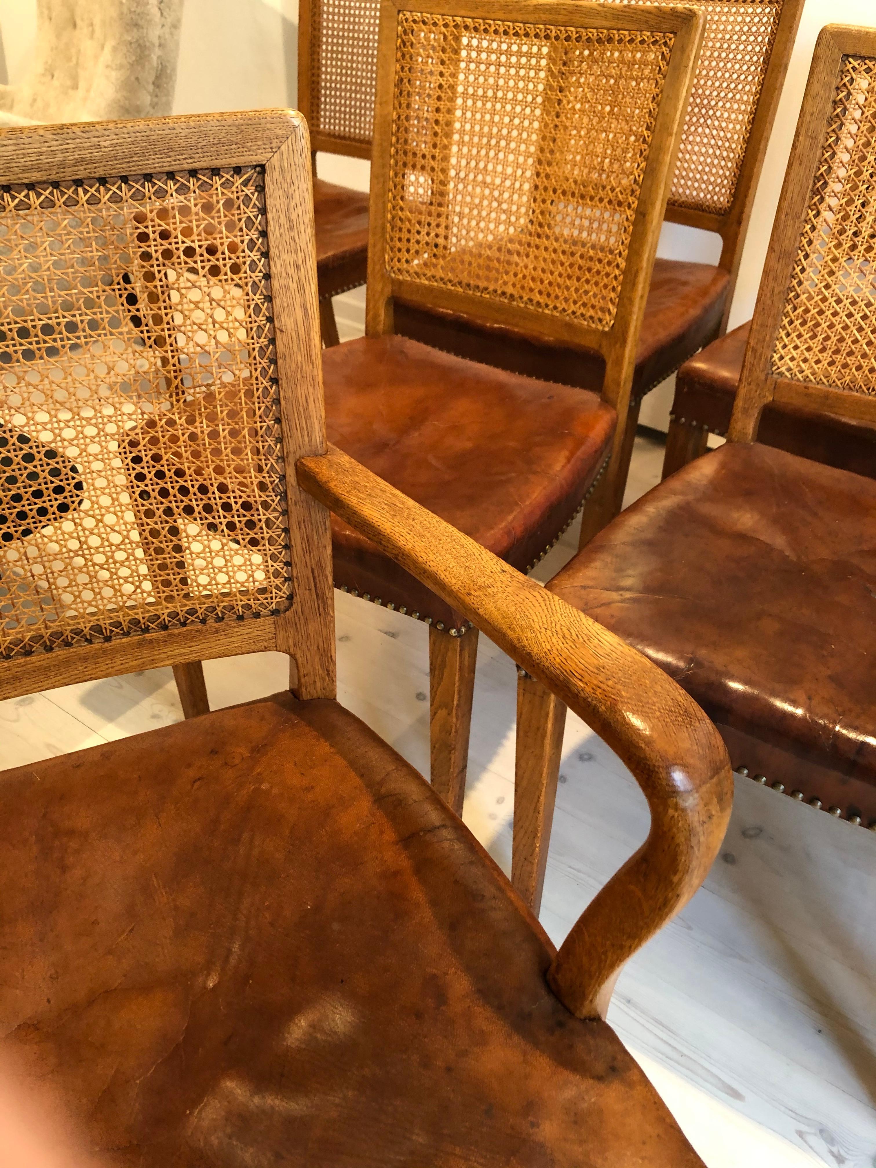 Erik Wørts Set of 12 Dining Chairs in Oak, Cane and Niger Leather, 1945 2