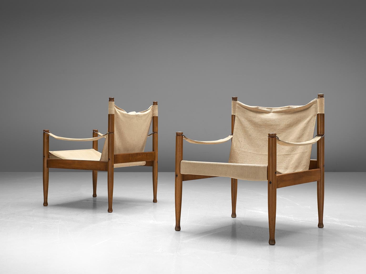 Erik Wørts Set of Five Safari Chairs in Canvas, 1960s. In Good Condition In Waalwijk, NL