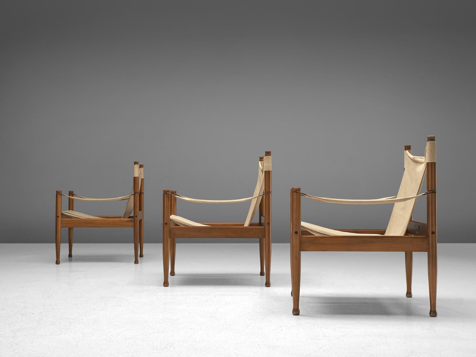 Mid-20th Century Erik Wørts Set of Five Safari Chairs in Canvas, 1960s.