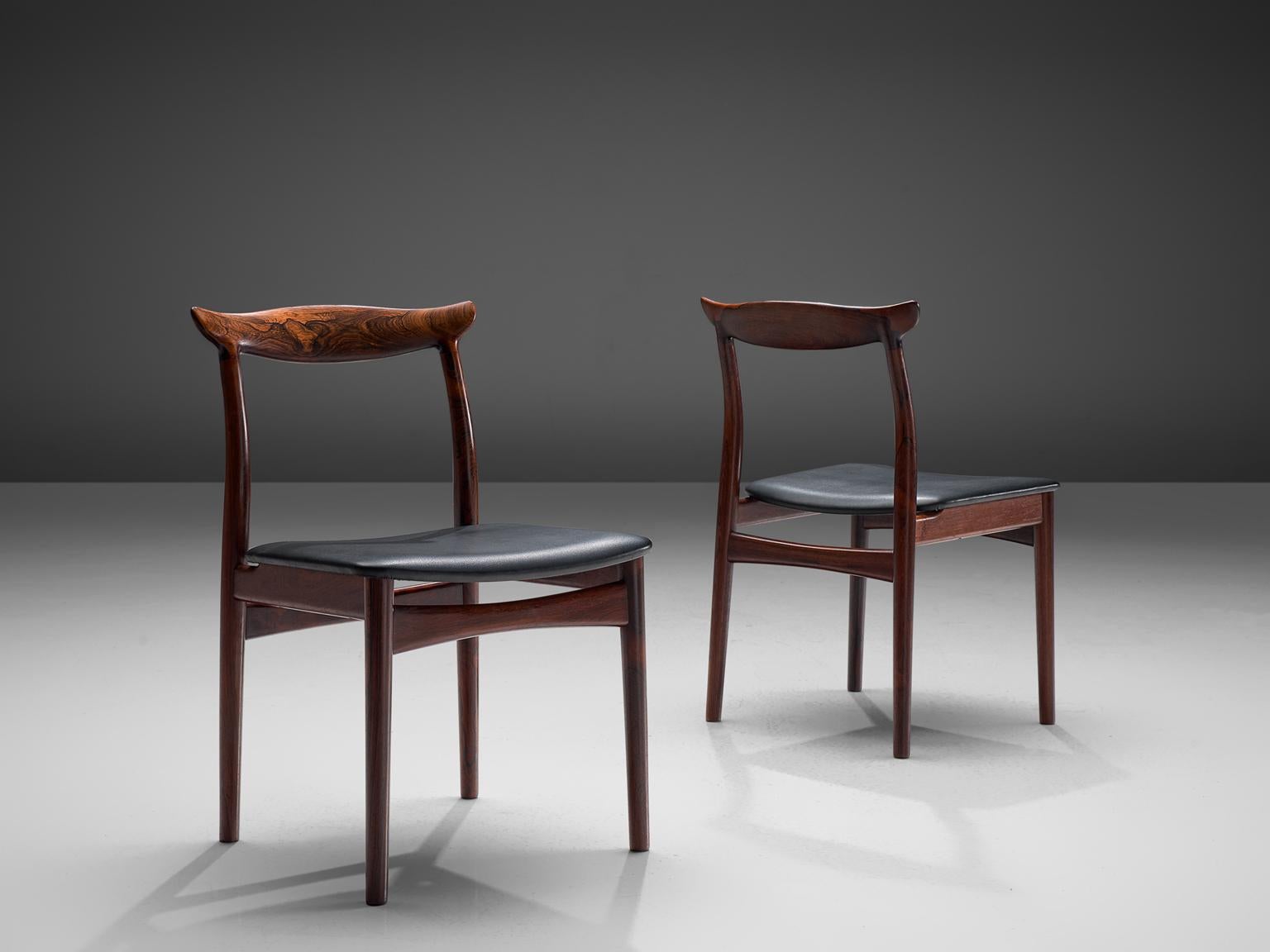 Danish Erik Wørts Set of Four Rosewood Dining Chairs with Black Leather
