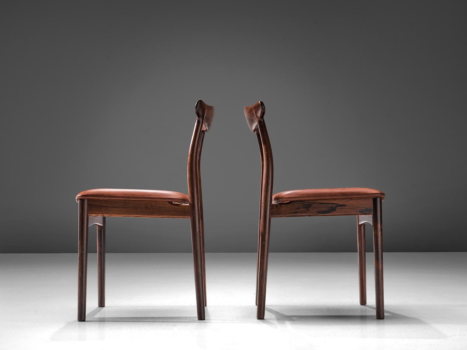 Danish Erik Wørts Set of Six Dining Room Chairs in Rosewood and Leather