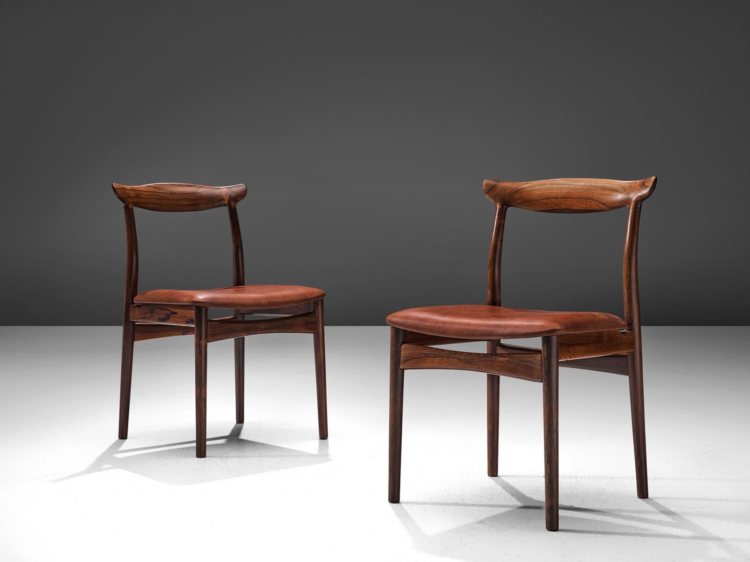 Erik Wørts Set of Six Dining Room Chairs in Rosewood and Leather In Excellent Condition In Waalwijk, NL