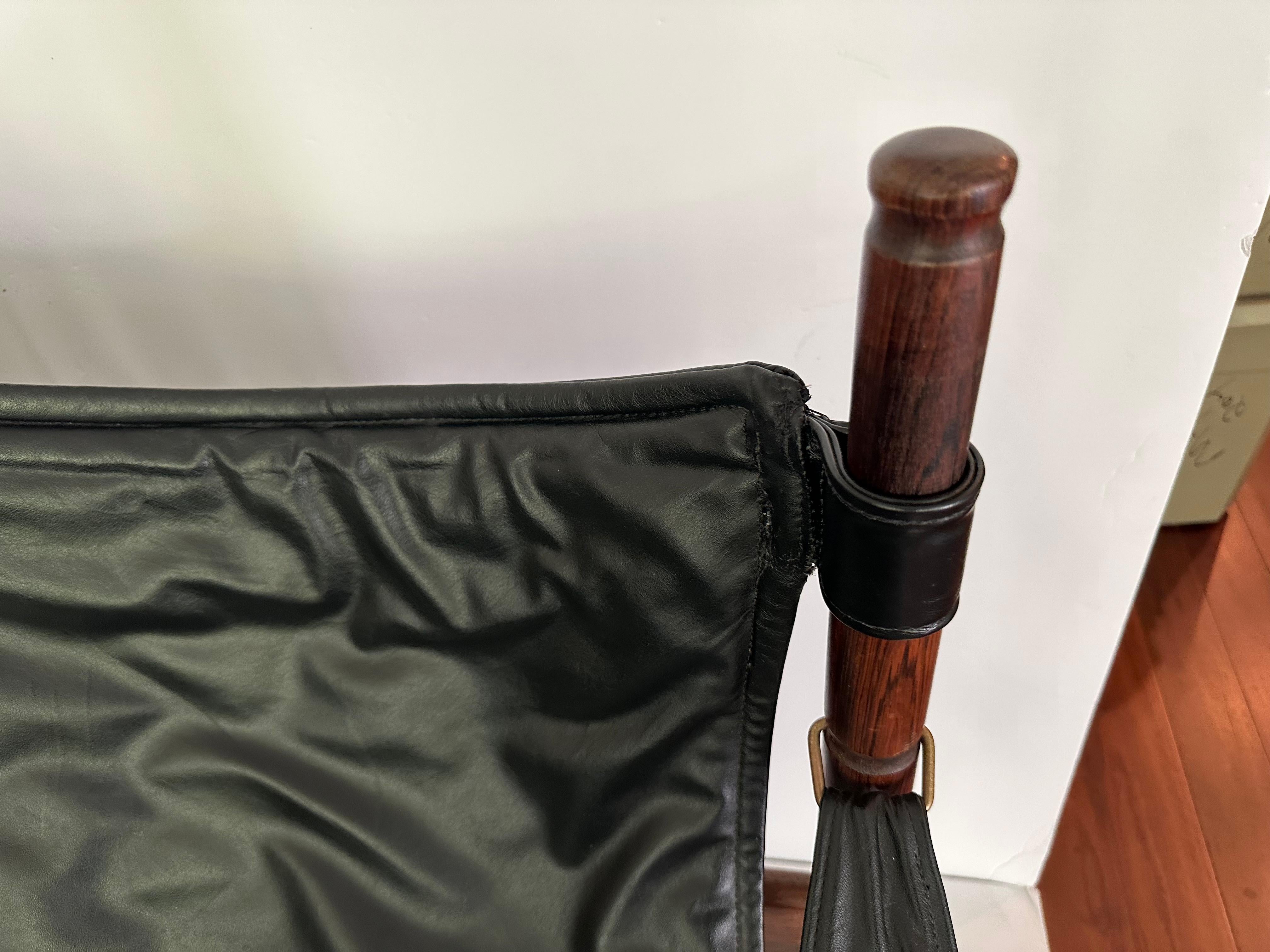 Wood Erik Wørts Set of Two Safari Lounge Chairs in Rosewood and Black Leather
