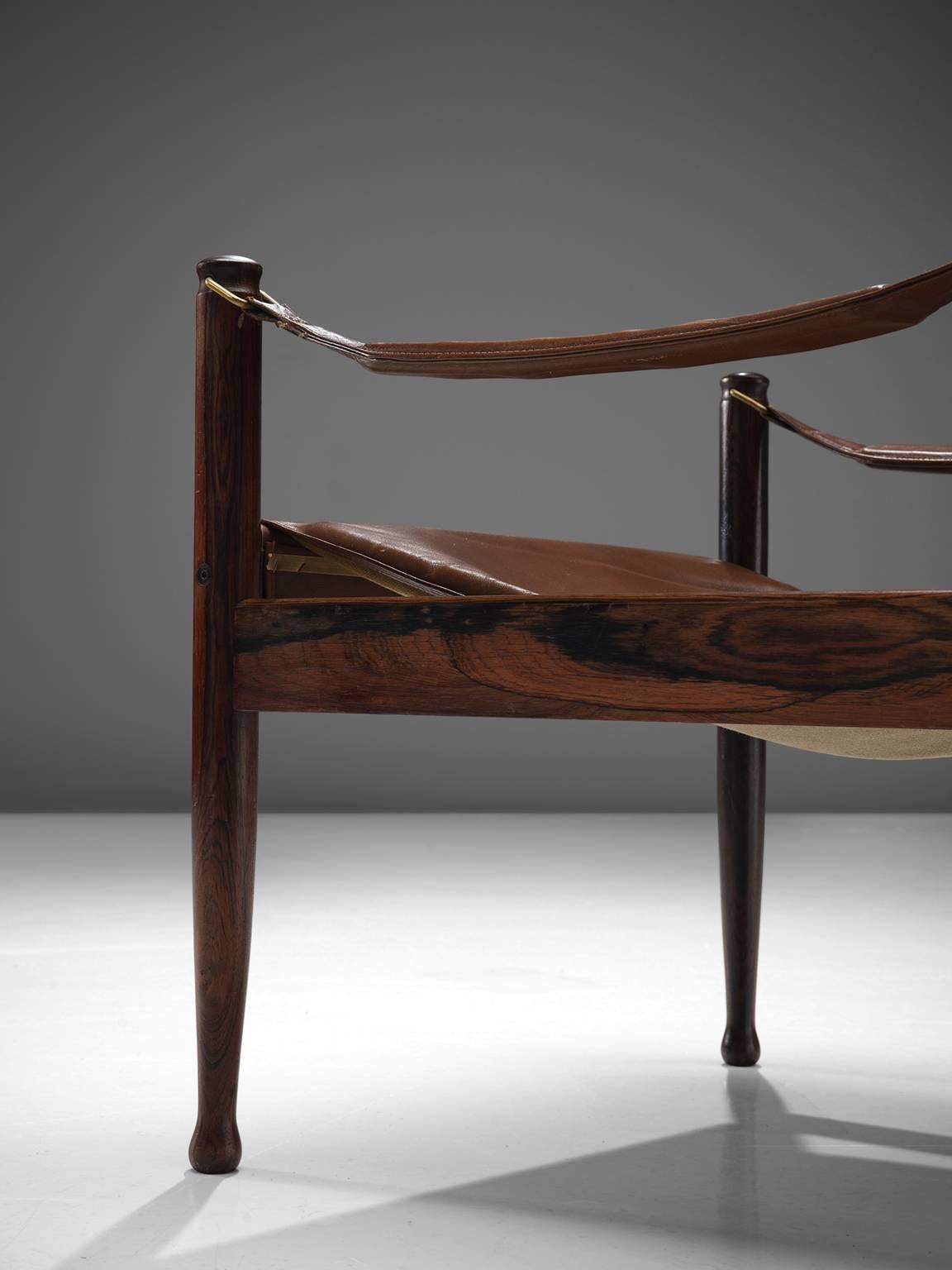 Mid-20th Century Erik Wørts Set of Two Safari Lounge Chairs in Rosewood and Brown Leather