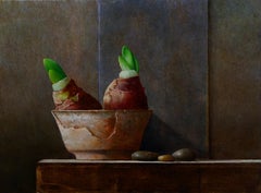 Amaryllis- 21st Century Contemporary Still-life painting with 