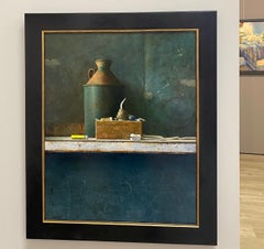 Clutter- Pintura contemporánea de bodegón del siglo XXI con tapón de corte