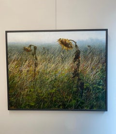 Girasoles marchitos - Cuadro de paisaje contemporáneo del siglo XXI de  Flores