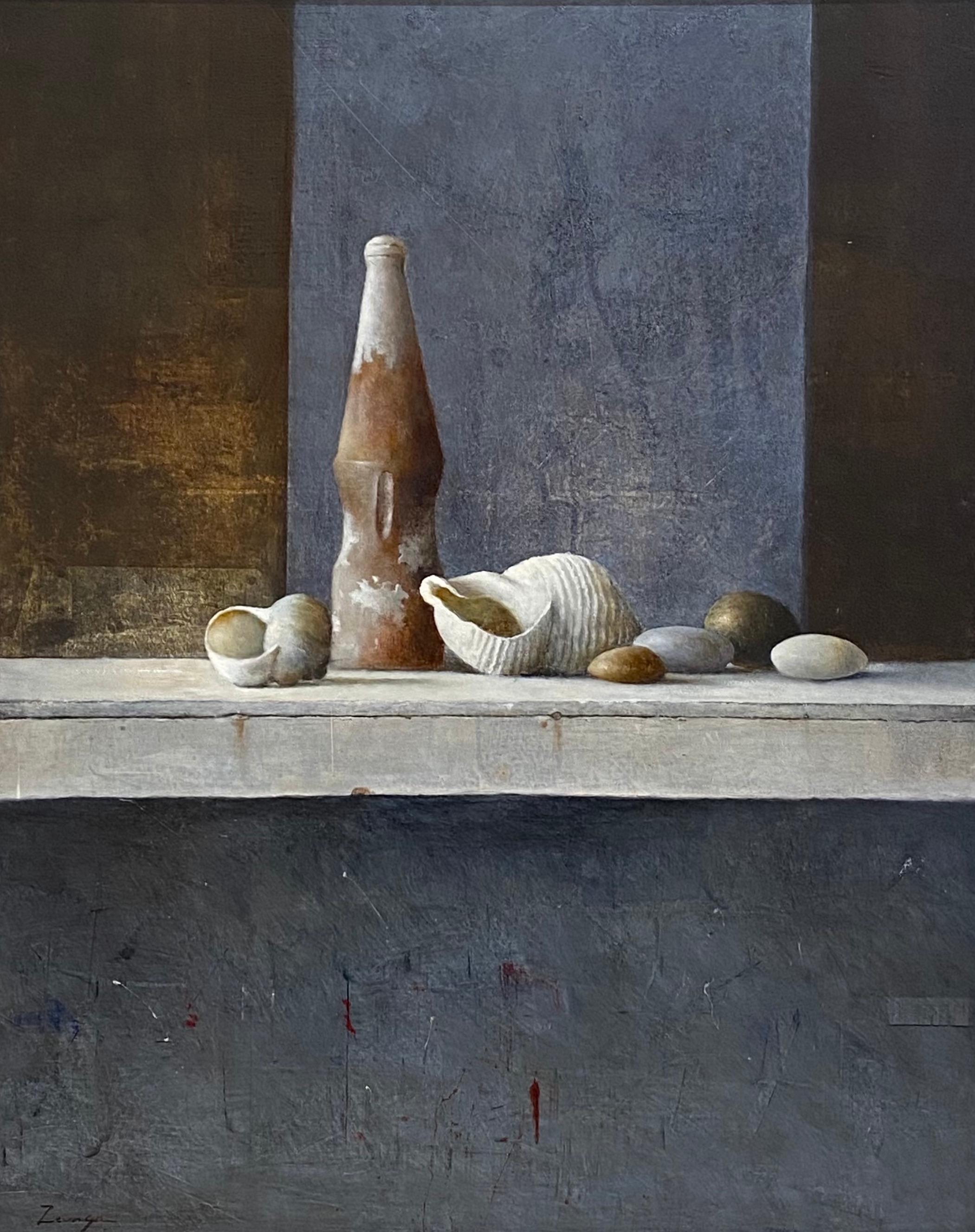 Still-Life Painting Erik Zwaga - Objets trouvés - Peinture contemporaine de natures mortes avec coquillages du XXIe siècle