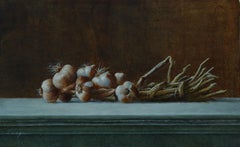 Garlic Strand- 21st Century Contemporary Still-life painting garlic