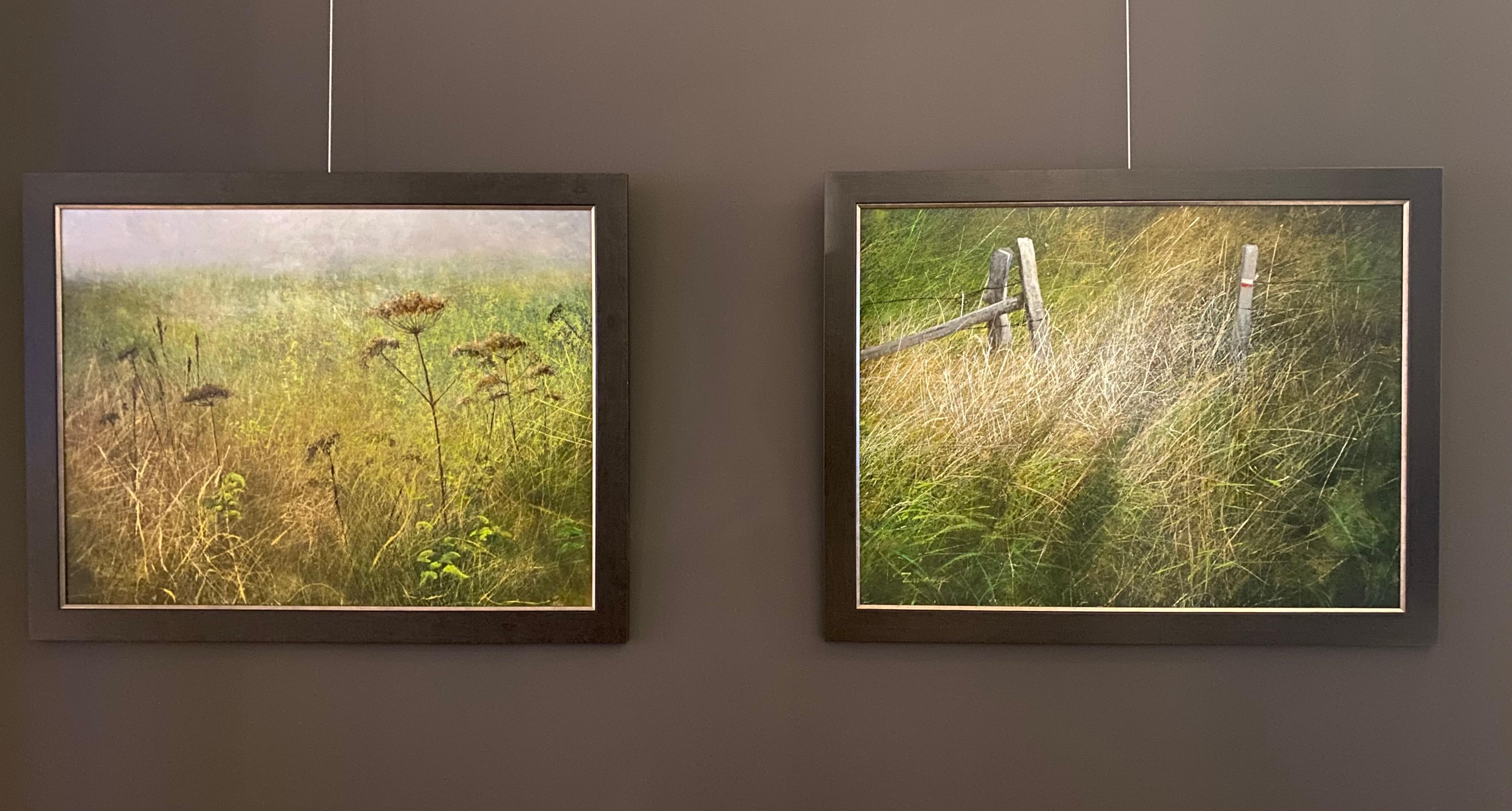 Heracleum - Peinture de paysage contemporaine du 21e siècle de  Fields avec fleurs - Contemporain Painting par Erik Zwaga