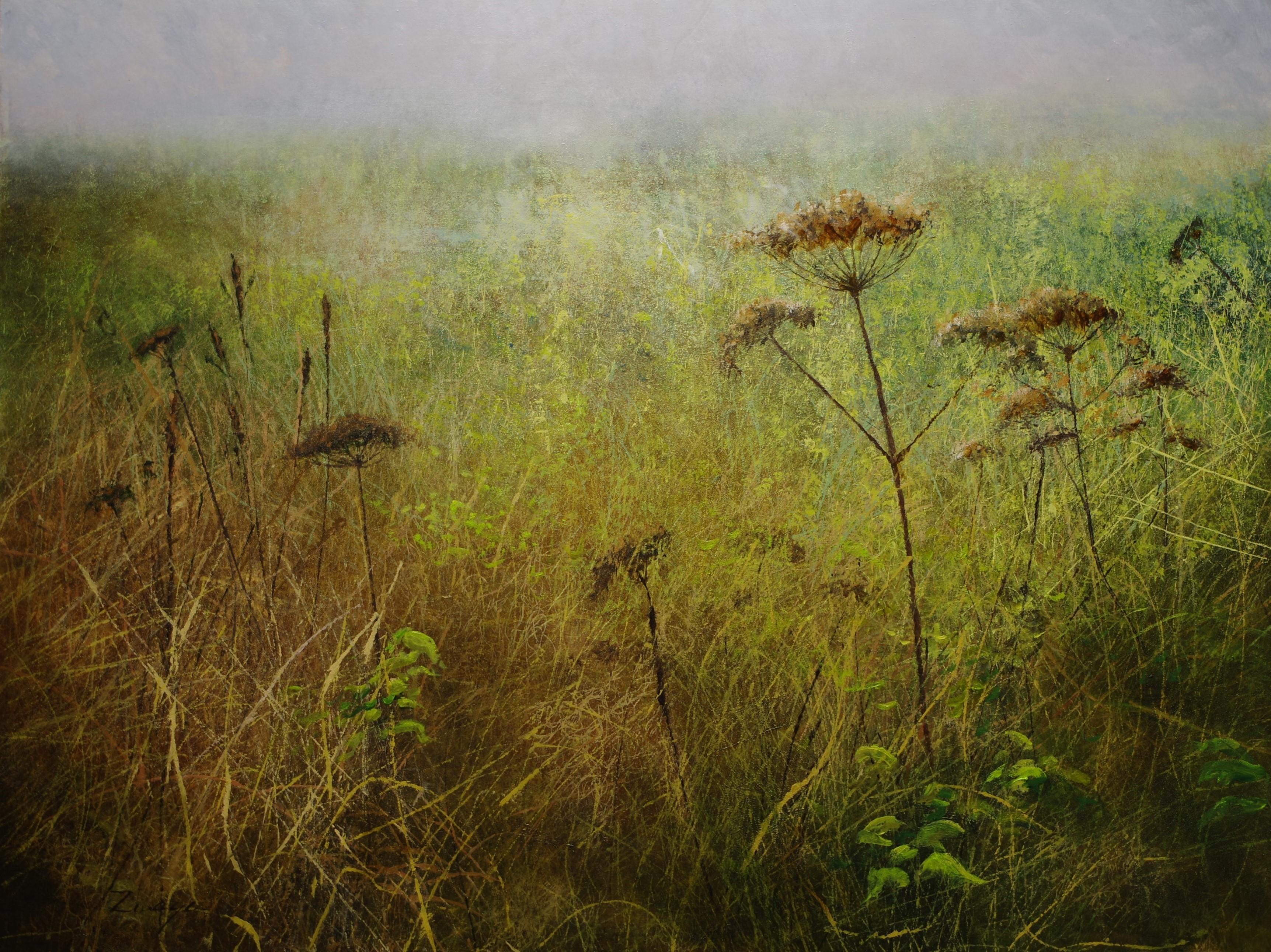 Figurative Painting Erik Zwaga - Heracleum - Peinture de paysage contemporaine du 21e siècle de  Fields avec fleurs