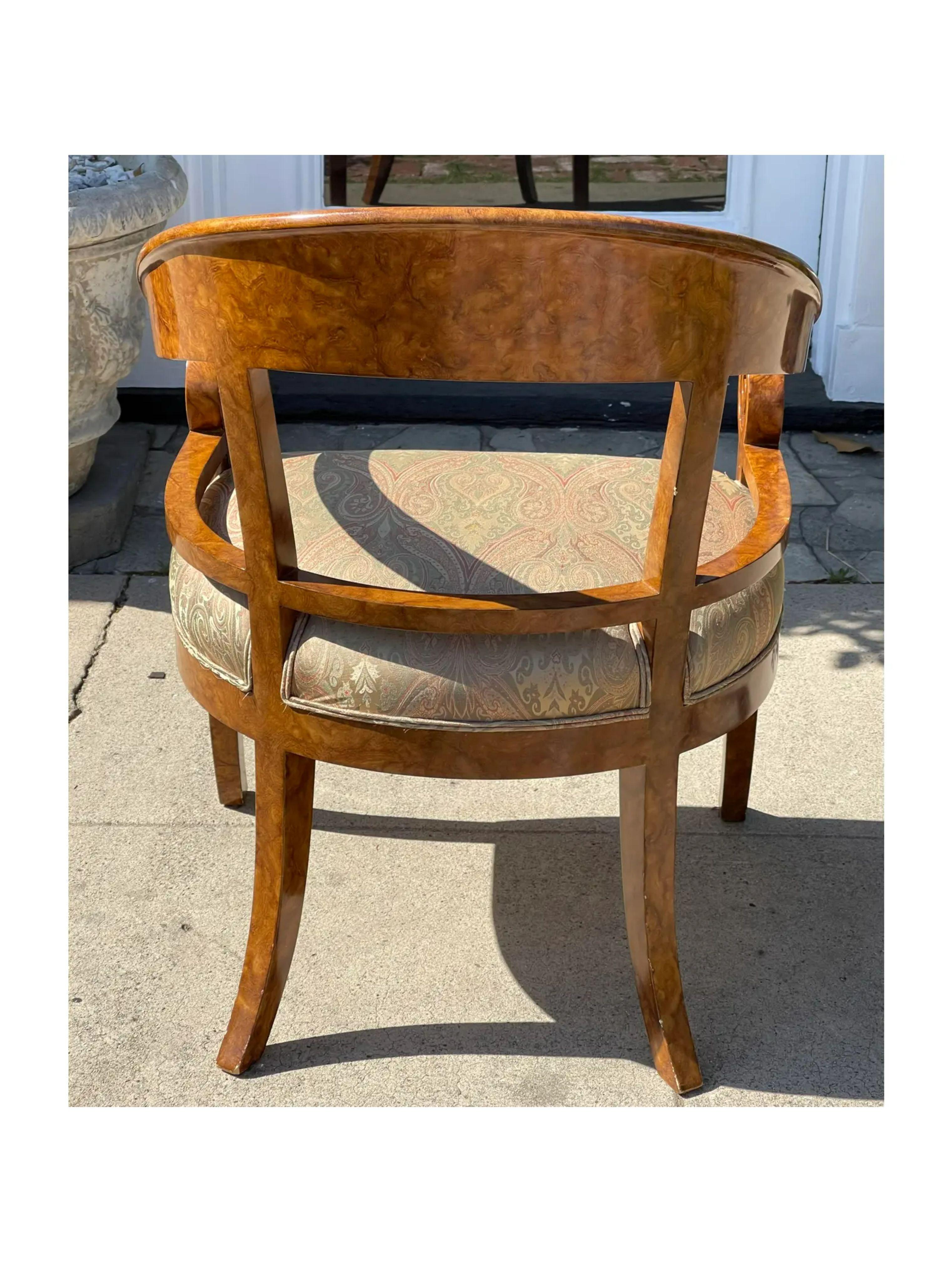 Erika Brunson French Art Deco Style Fauteuil Barrel Chair, 1990s In Good Condition In LOS ANGELES, CA